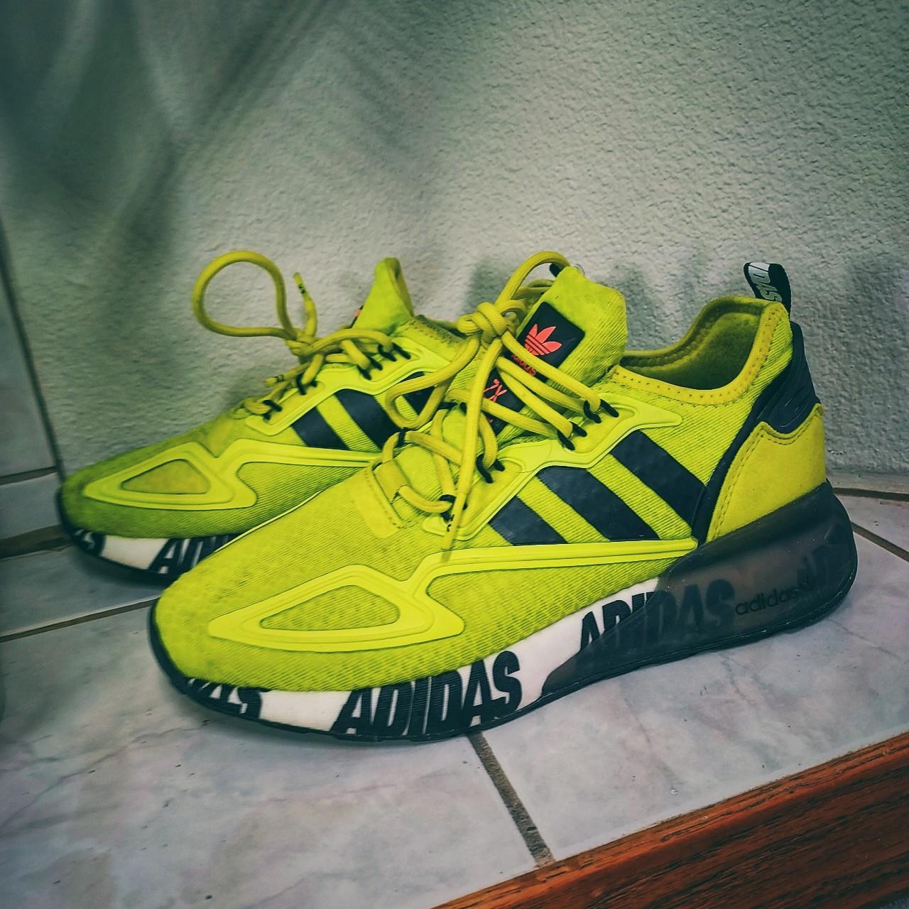 Lime green Adidas running shoes. Comfy and stylish