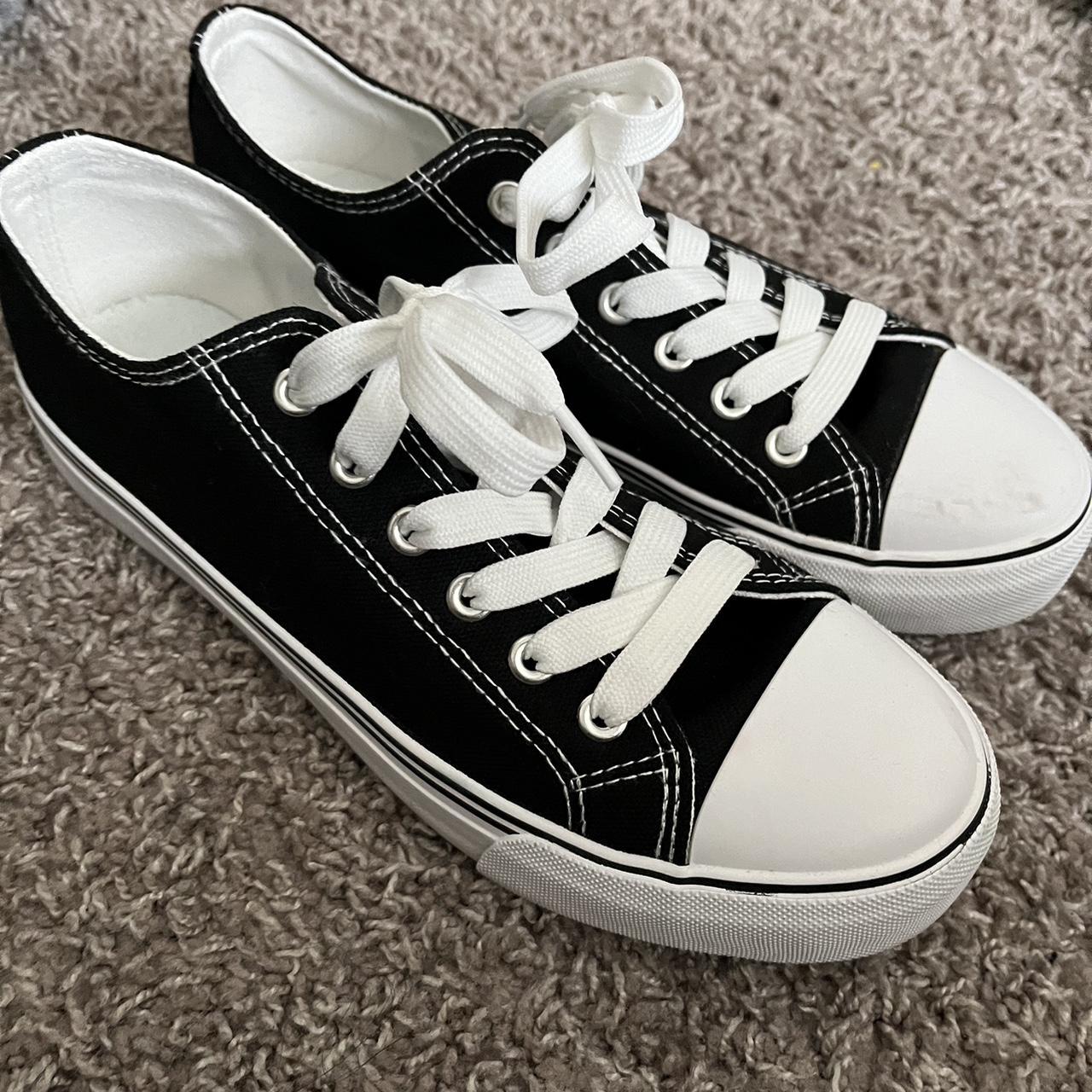 Off brand Converses Black and white platform. Depop