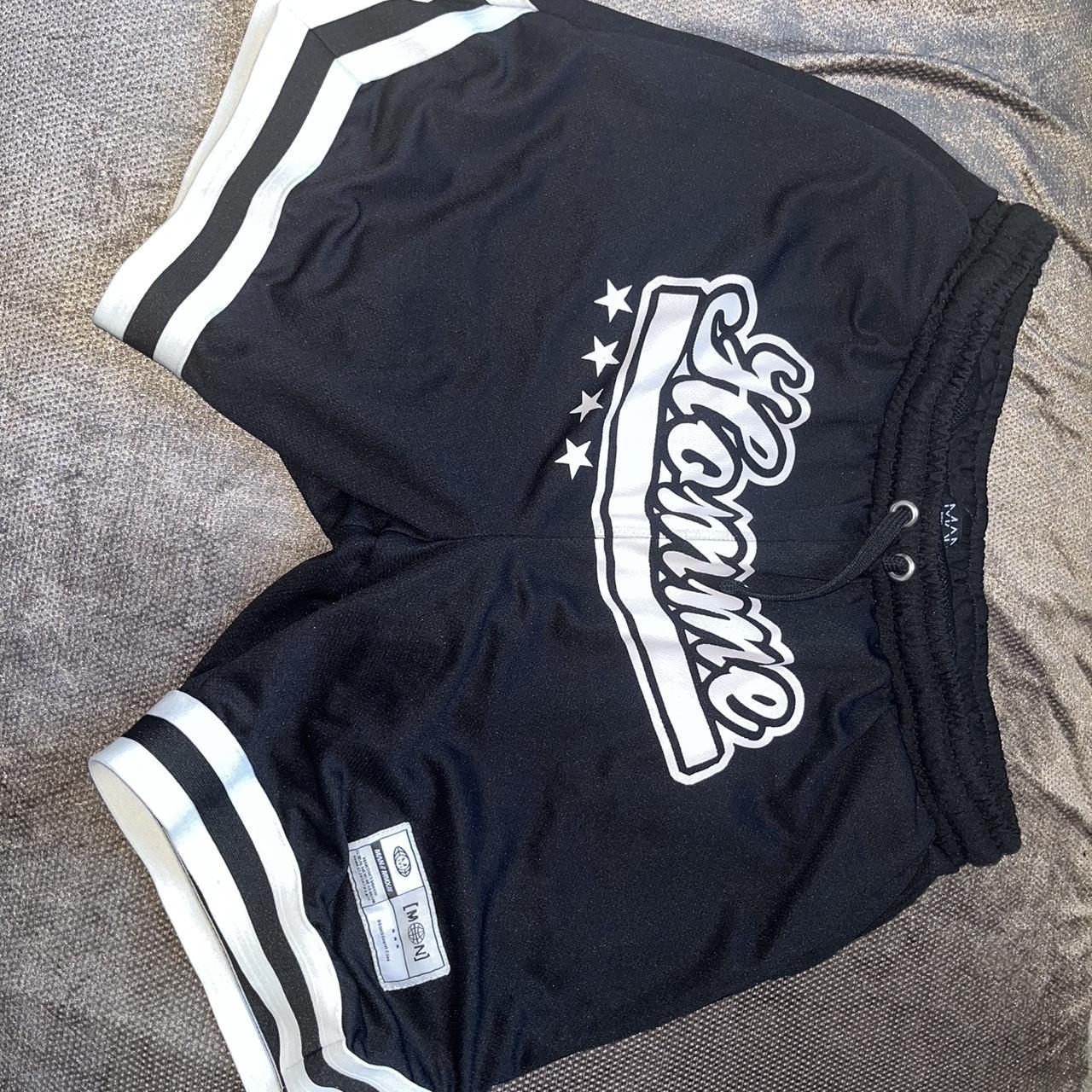 Boohoo Man Black and White Basketball Shorts Depop