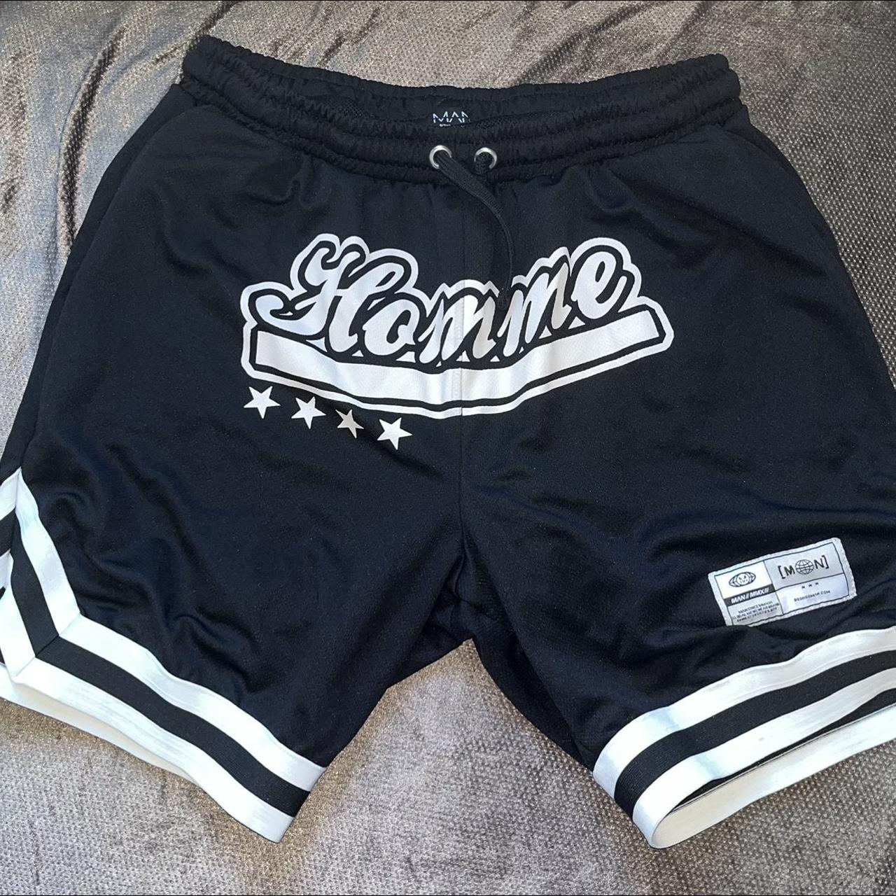 Boohoo Man Black and White Basketball Shorts Depop