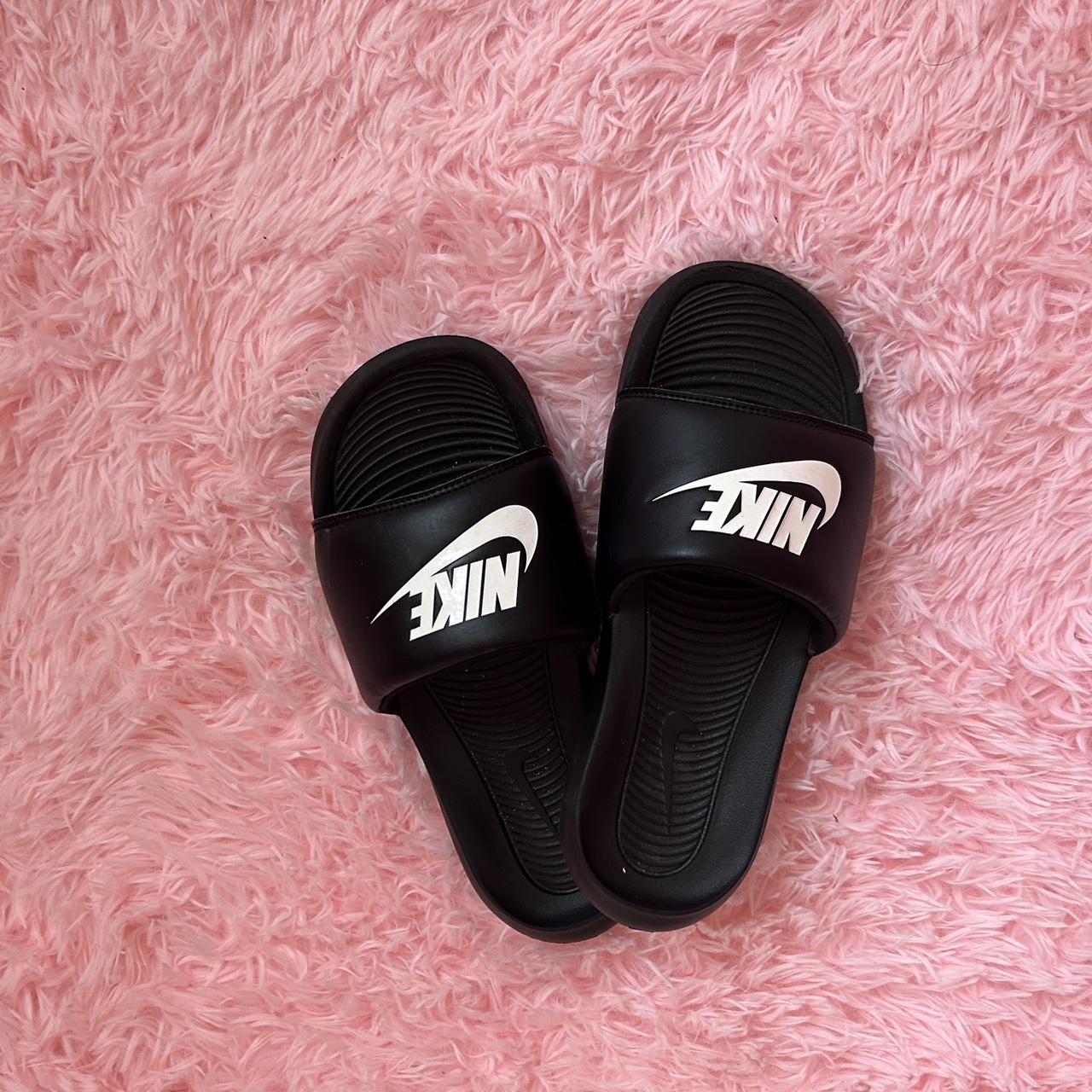 Black Nike slides 🖤🤍 super comfy size 6 1/2 in... Depop