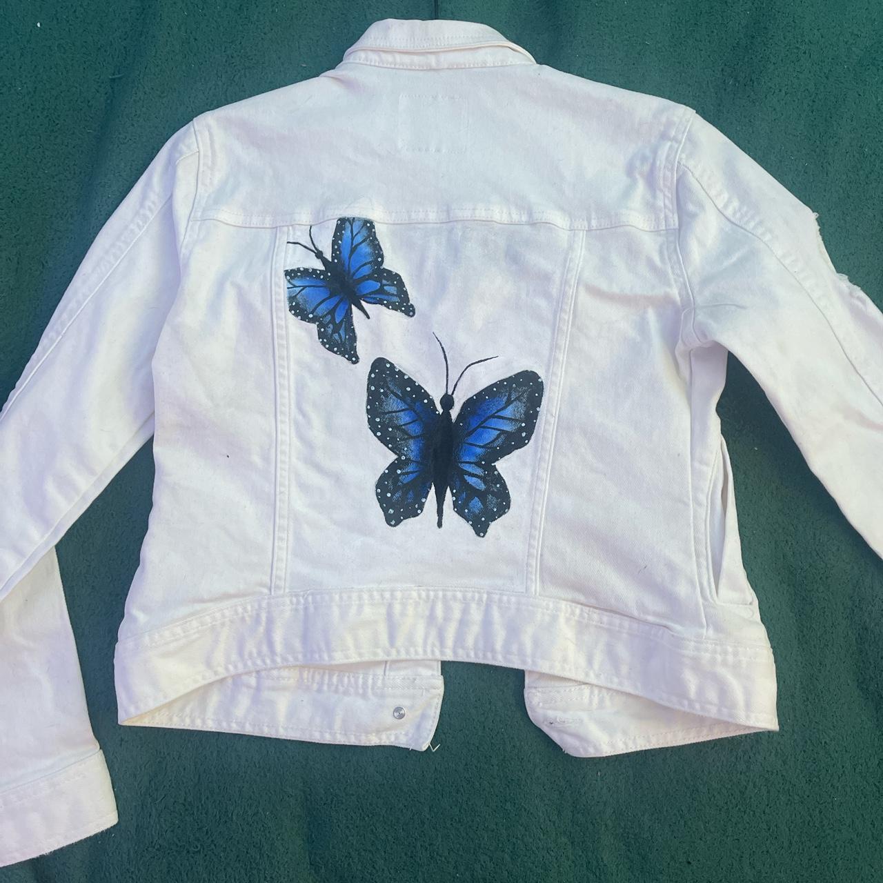 White Hand Painted Jean Jacket Worn Once Depop   P0 