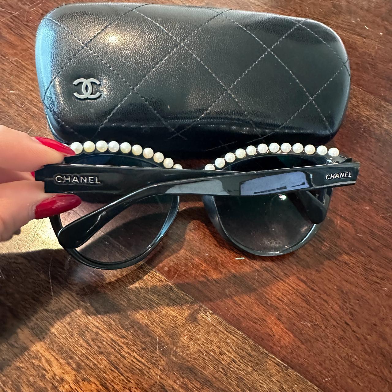 Chanel Sunglasses with pearls on top, comes with the - Depop