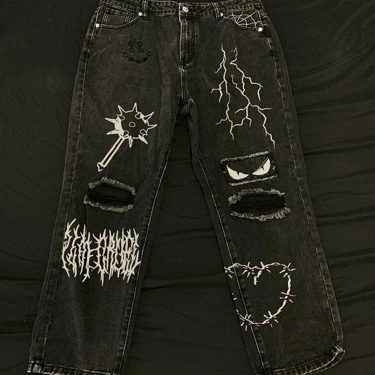 CoolShirtz “Spooky Denim” jeans, patchwork designs, | Depop CoolShirtz “Spooky Denim” jeans, patchwork designs, | Depop