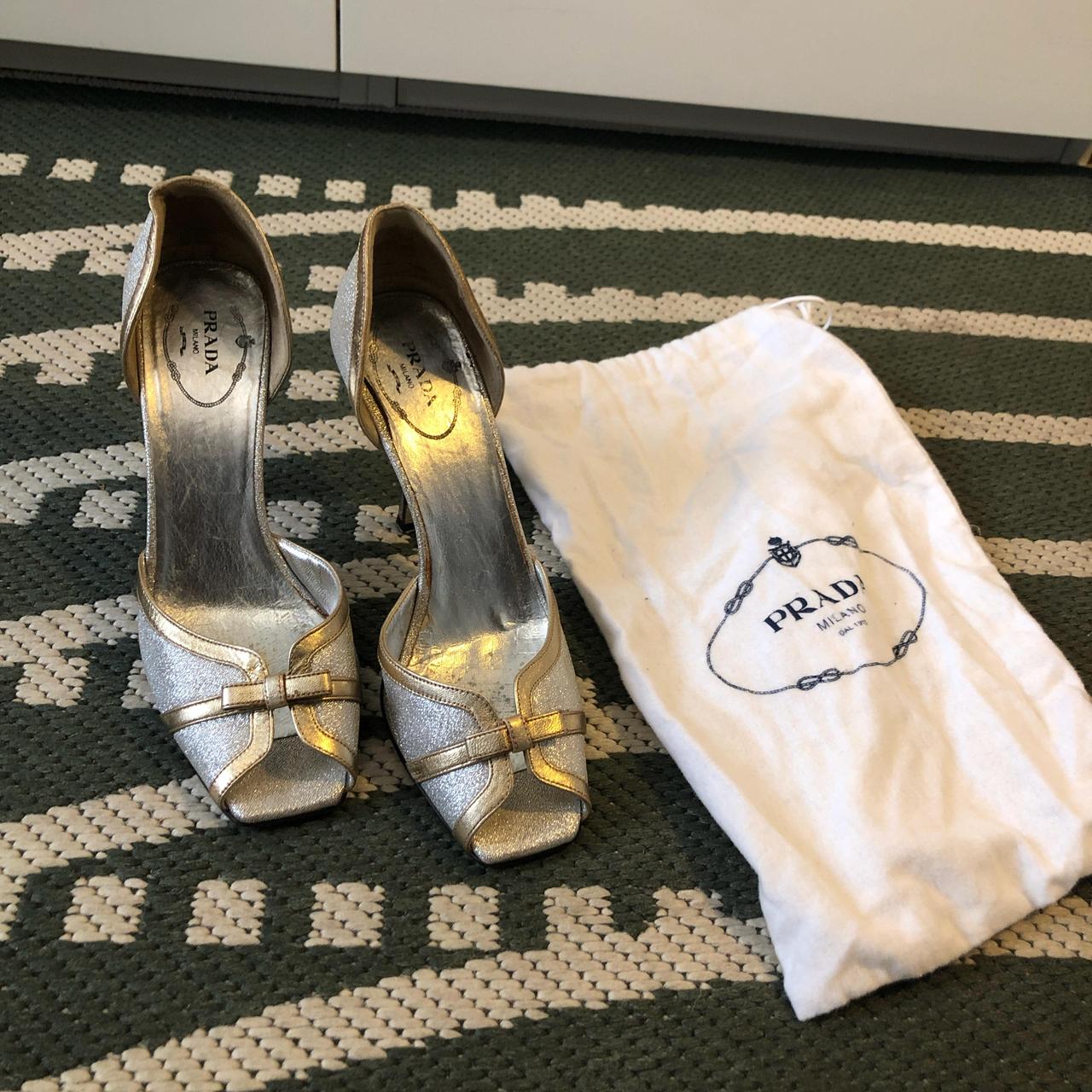 Prada silver heels best sale