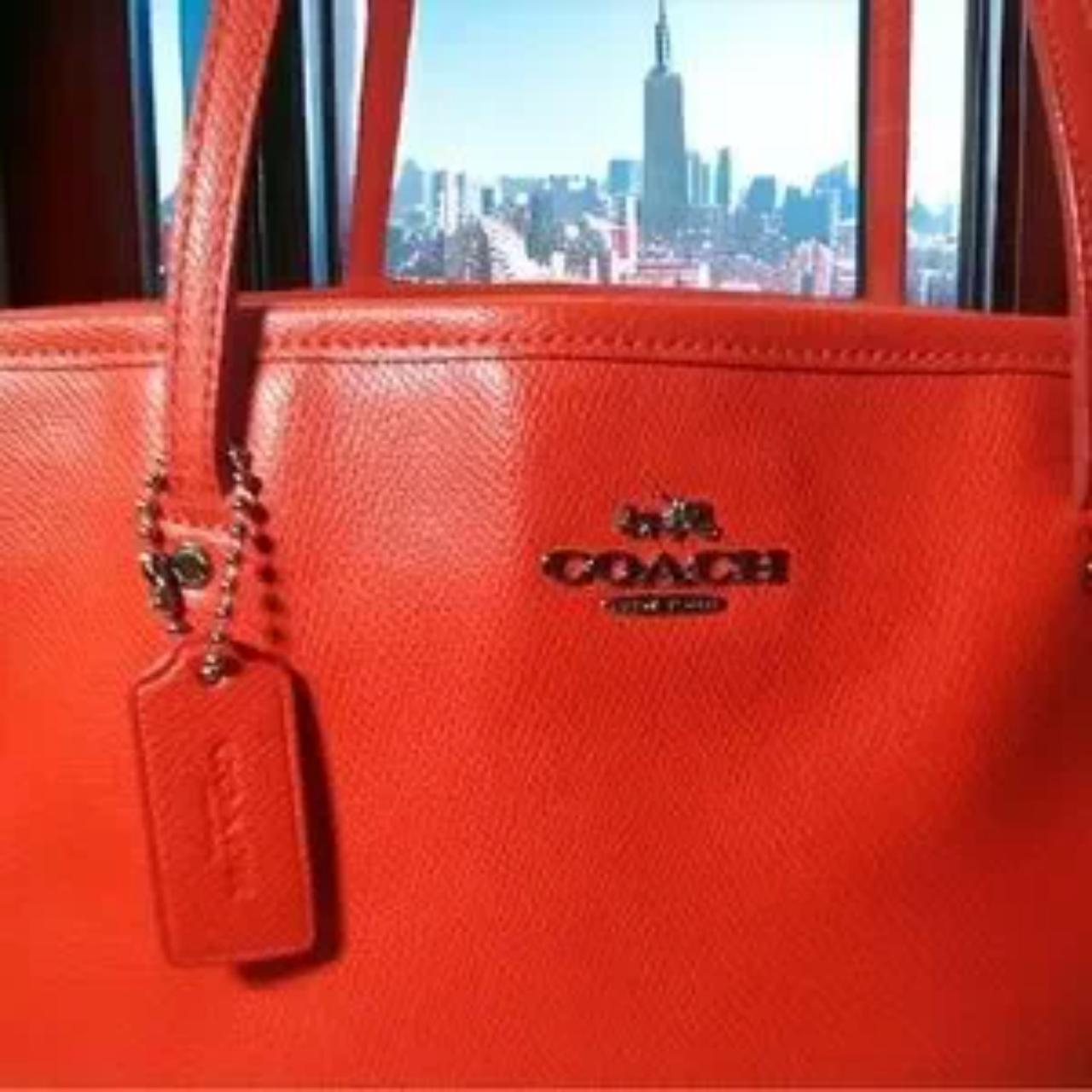 Coach City Saffiano Medium Sized Red Leather Tote - Depop