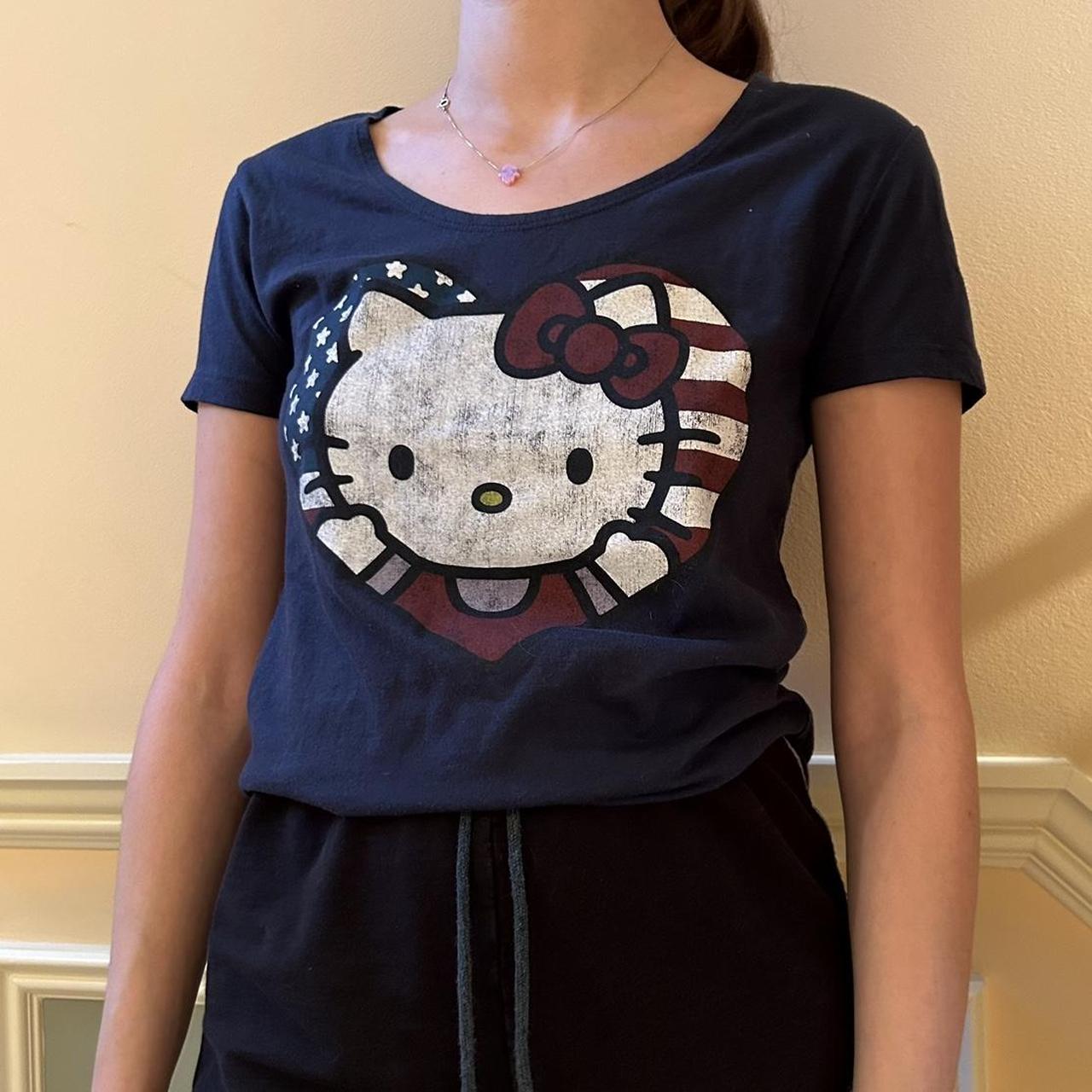 Hello Kitty dark blue American flag heart t shirt Depop