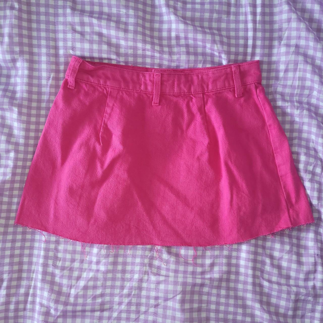 Bright pink pleated Denim mini skirt Brand new with... - Depop