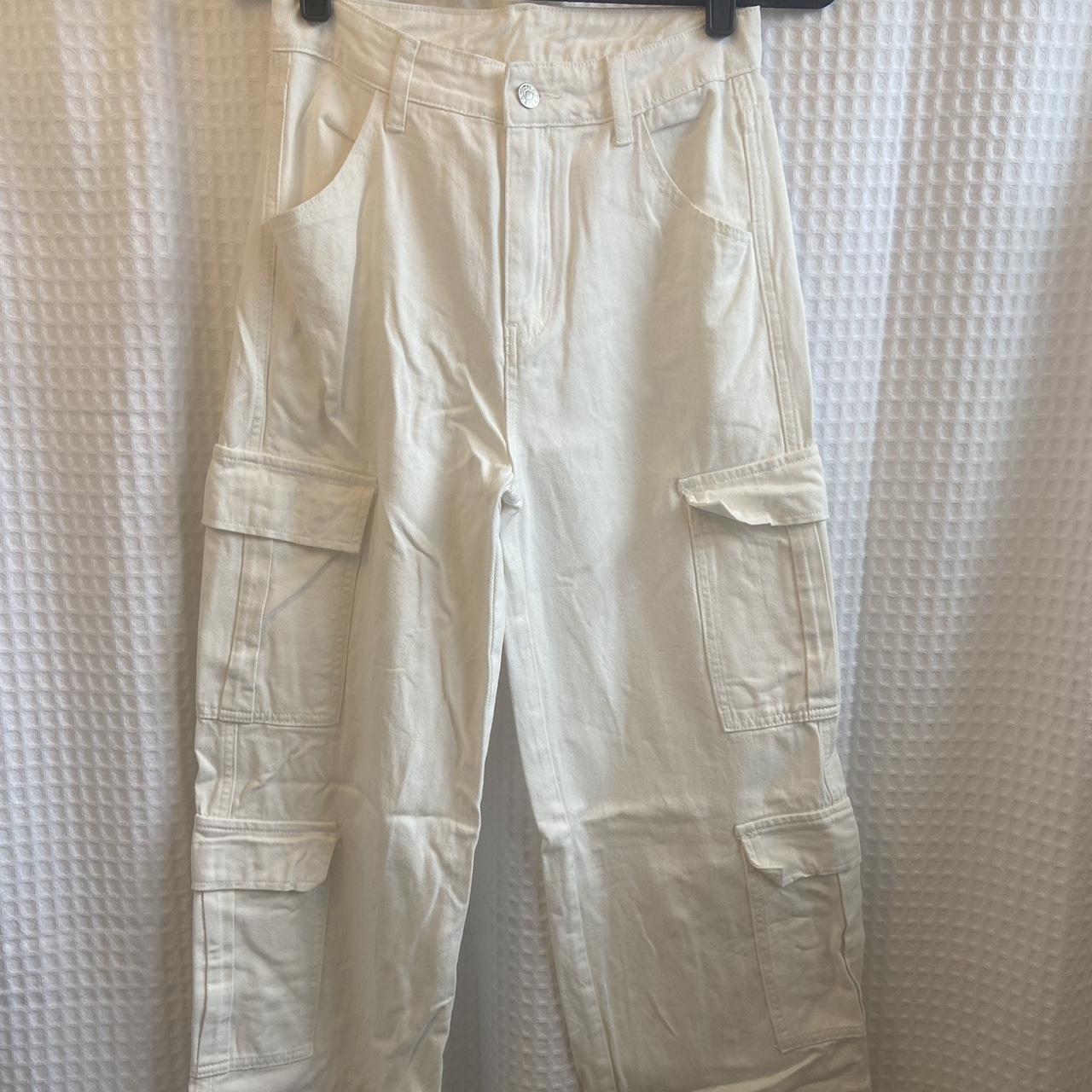 White Cargo Pants Brand: Shein Small discolored... - Depop