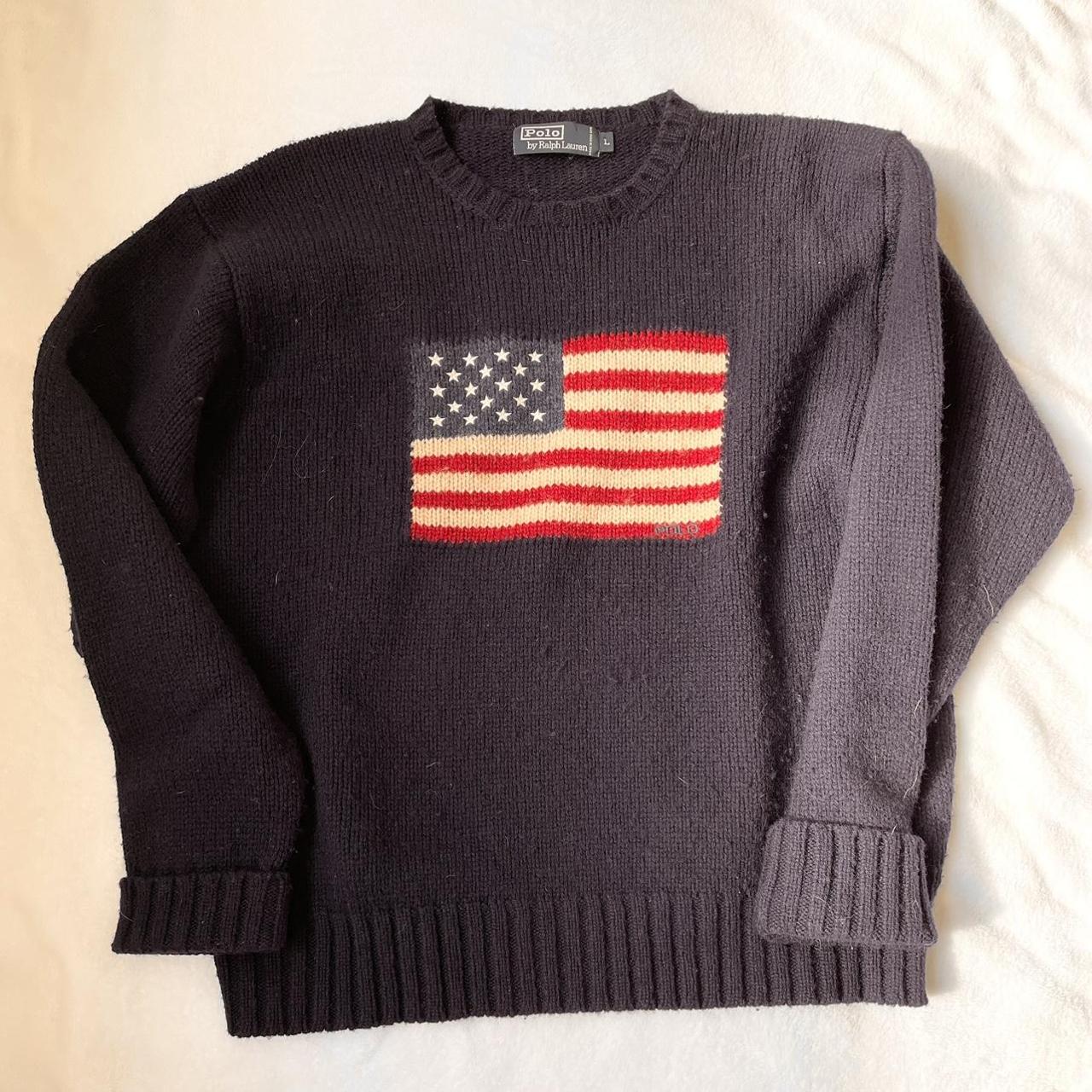 Vintage Polo Ralph Lauren American Flag Sweater 100%... - Depop