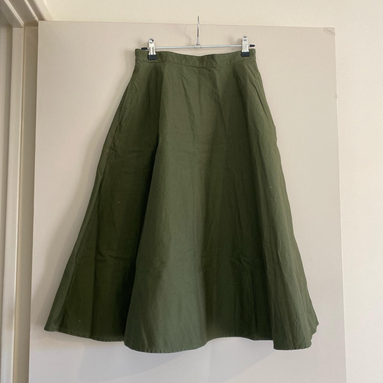 Uniqlo circle skirt olive green thick cotton perfect... - Depop