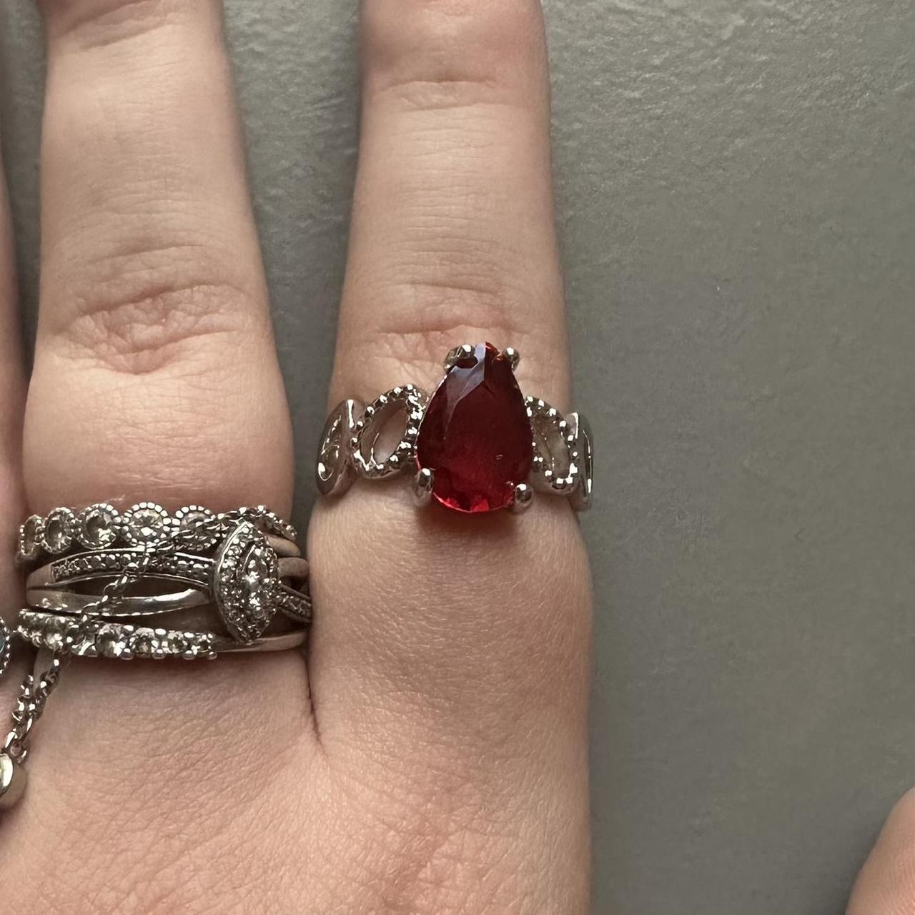 Women's Ring - Silver/Red – Silver Red ruby ring … - image 1
