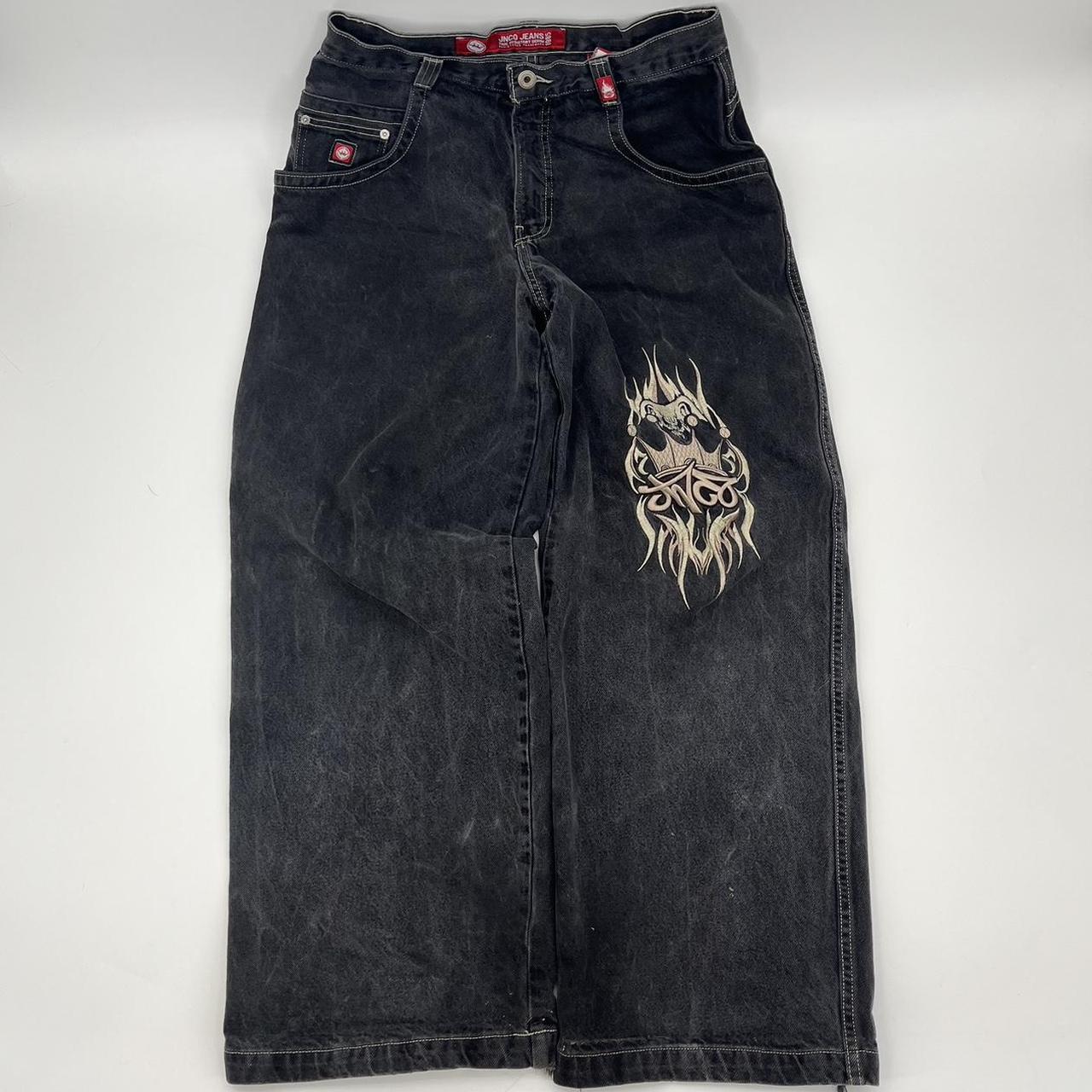 Y2K Vintage Black Jnco Tribal Baggy Wide Leg Denimn... - Depop