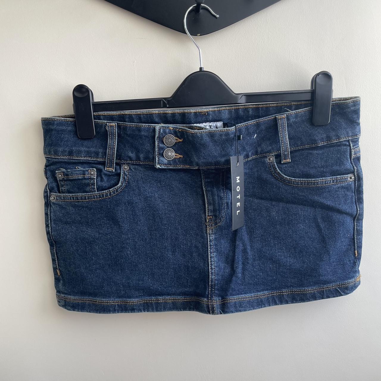 MOTEL X Olivia Neill Low Rise Denim Micro Skirt in... Depop
