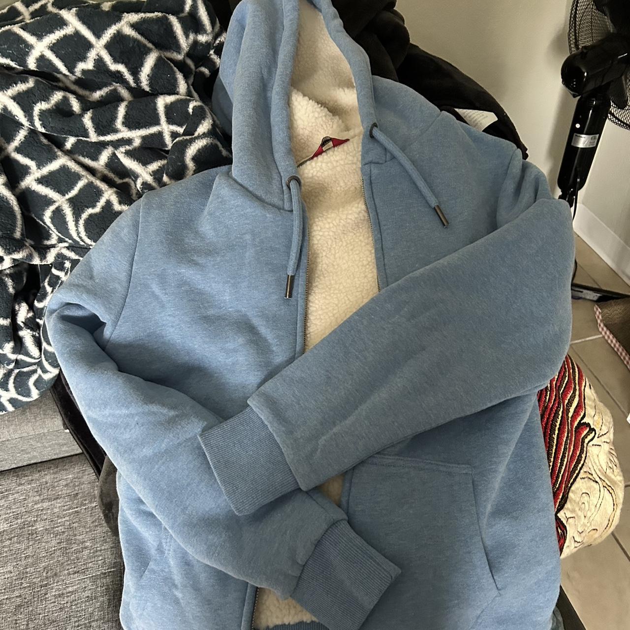 Baby Blue Zipper Sweater Sherpa with jacket sleeves.... Depop