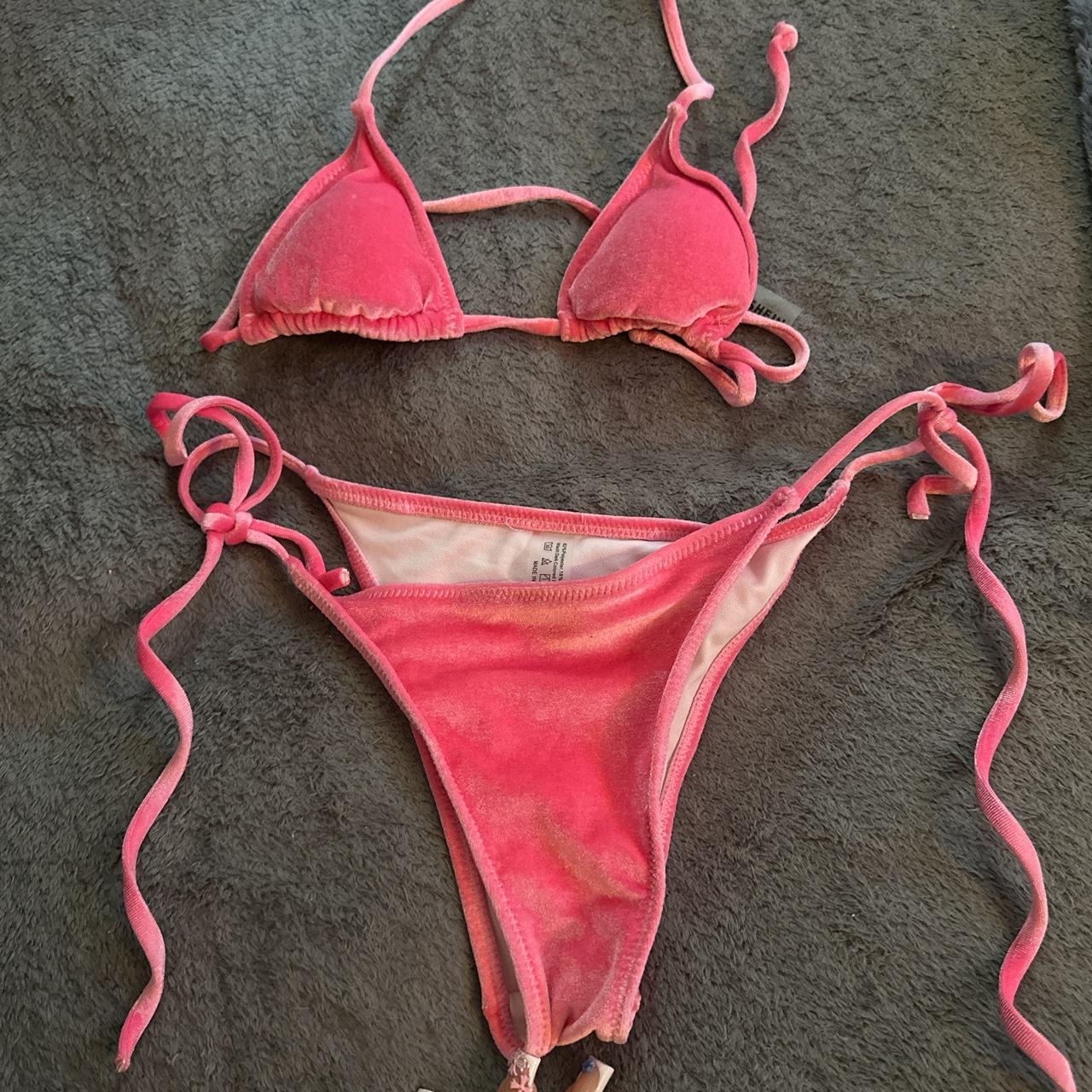 Pink velvet bathing suit from Shein. Size small for... Depop