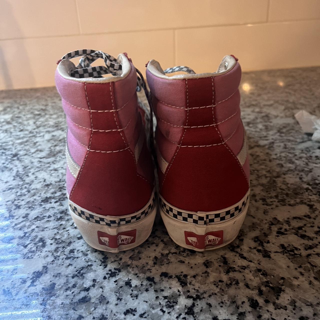 Pink and red checkerboard vans