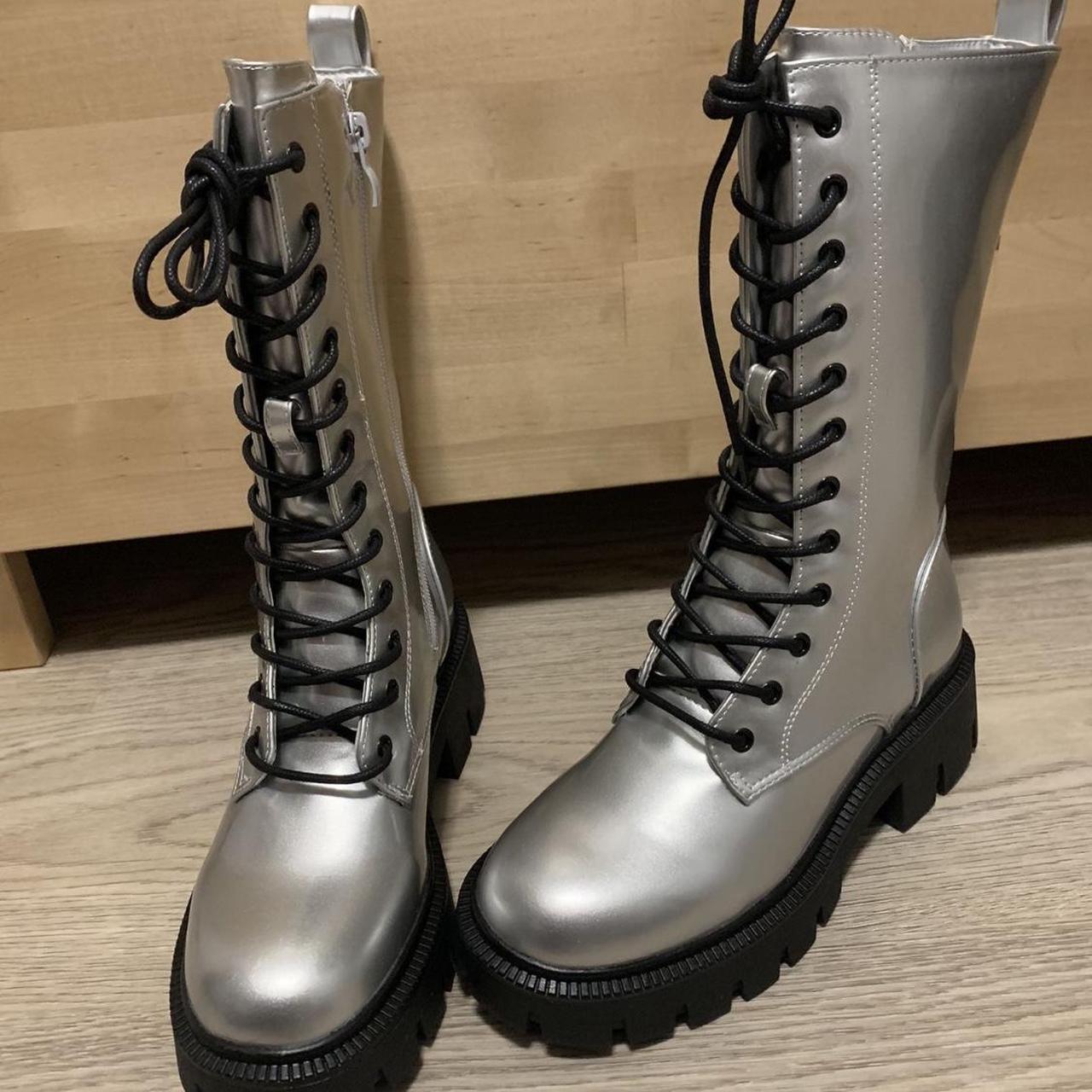 Nasty Gal Silver Combat Boots Size 37 Eu Size 65 Depop 1978