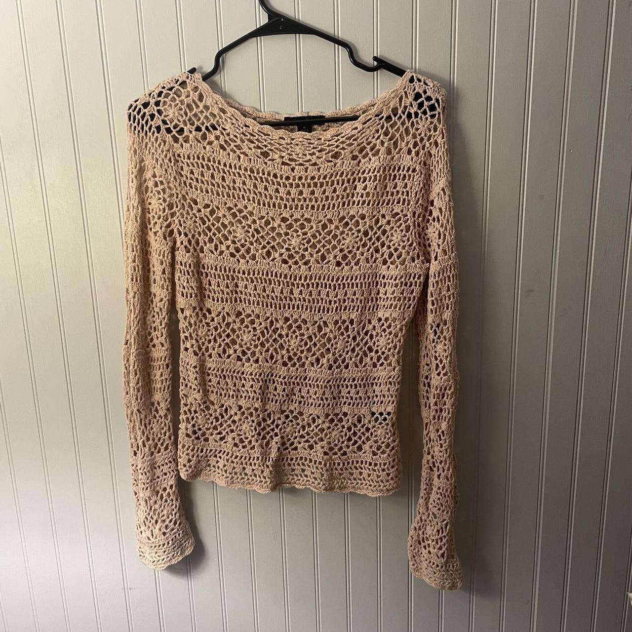 Pink Long Sleeve Crochet Sweater Adorable long... - Depop