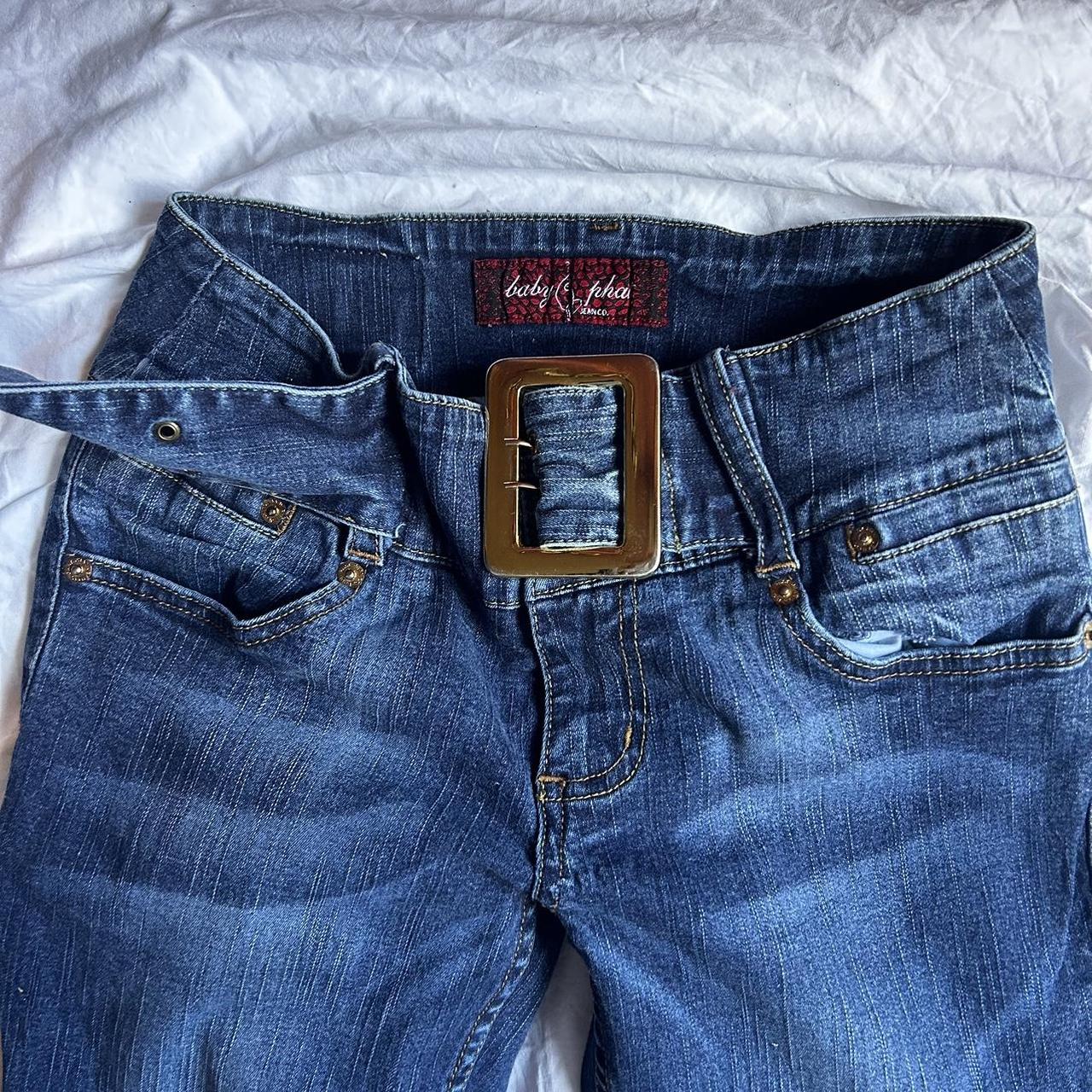 baby phat buckle belt flare jeans size 5... - Depop