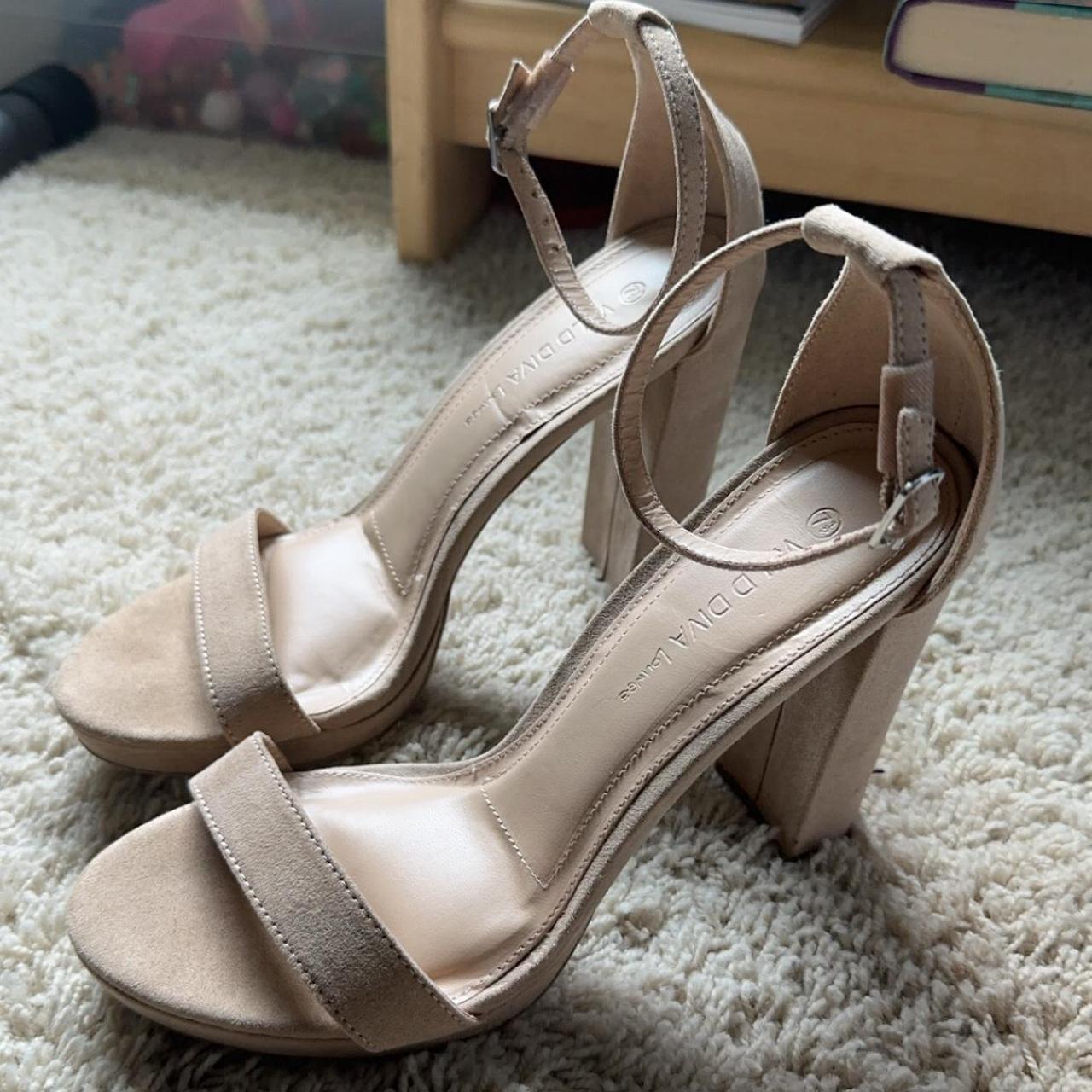 Nude Suede Block Heels Size: 7.5 No major flaws,... - Depop