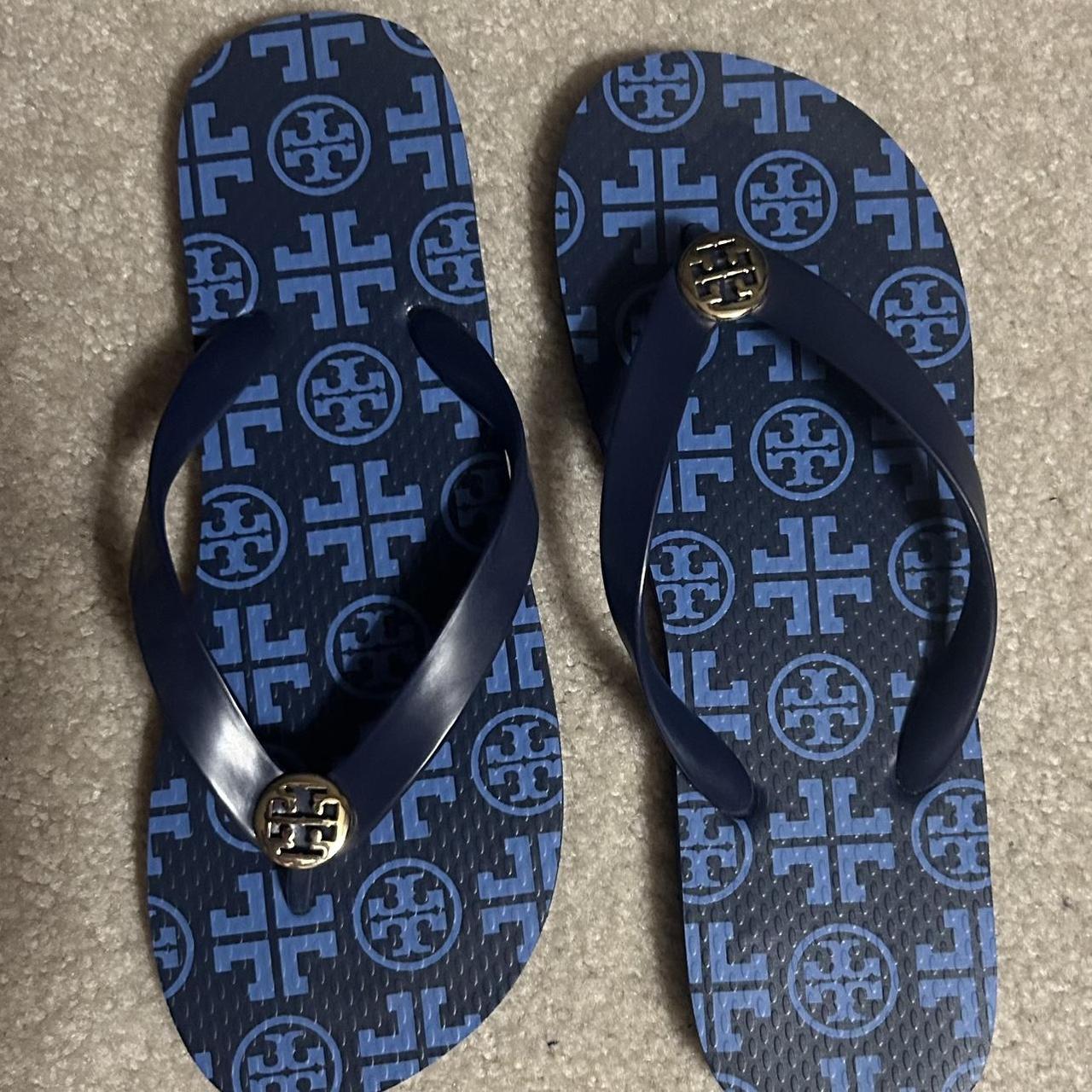 Navy blue tory burch flip online flops