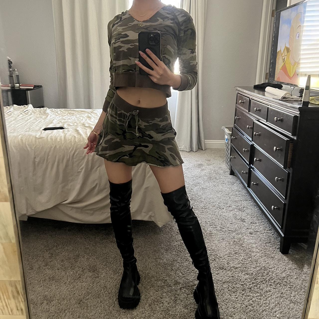 Vintage Camo Y2K jacket skirt set Was my moms lol... - Depop