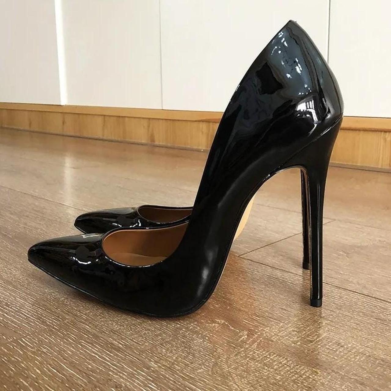 New Women Black High Heels Pointed Toe Stilettos... - Depop