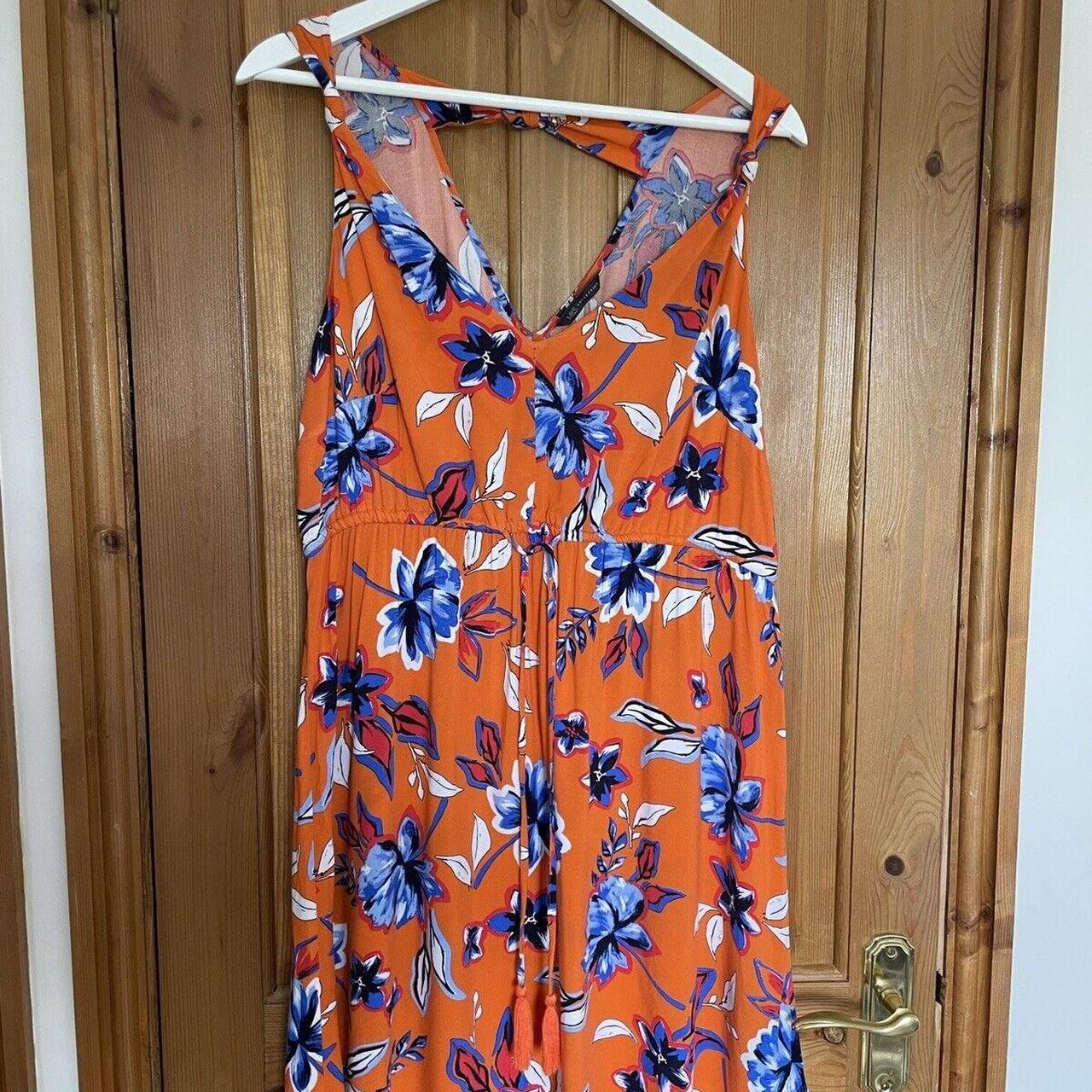 Marks And Spencer Orange Blue Floral Mini Dress M&S... - Depop