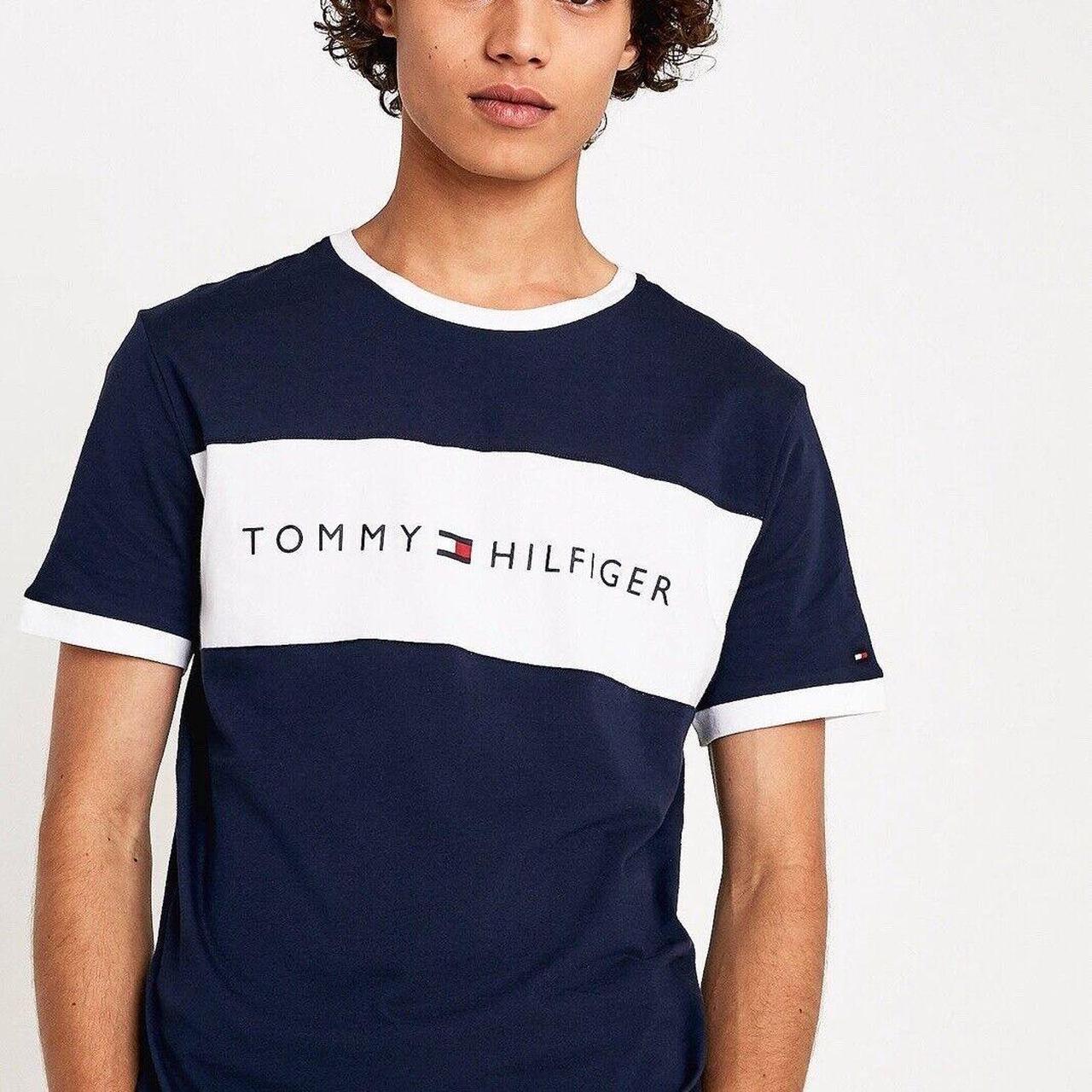 Tommy Hilfiger Flag Logo Navy T-Shirt Size Medium... - Depop