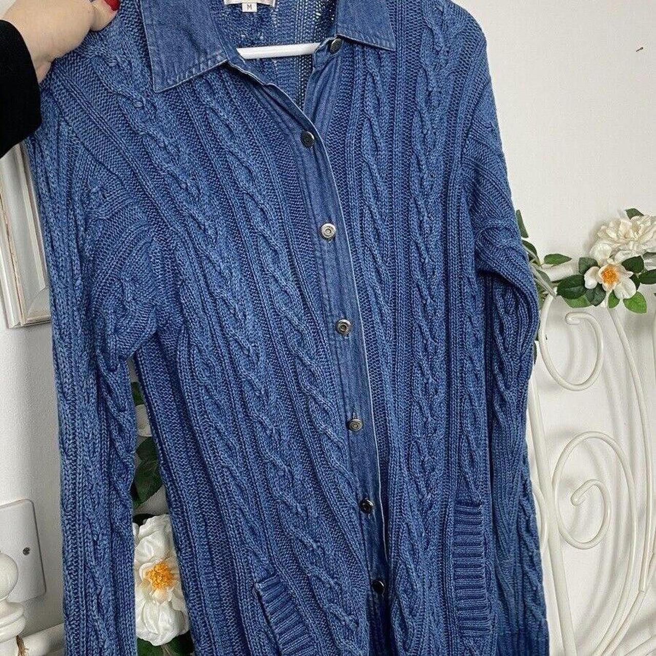 Nightingales Blue Cable Women's Button Up Sweater... - Depop
