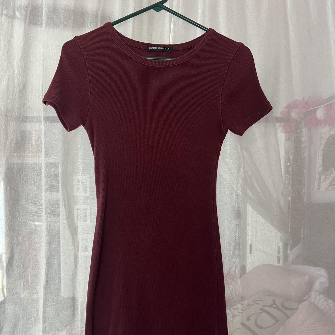 Buy the Brandy Melville Women Burgundy Ribbed Dress OS