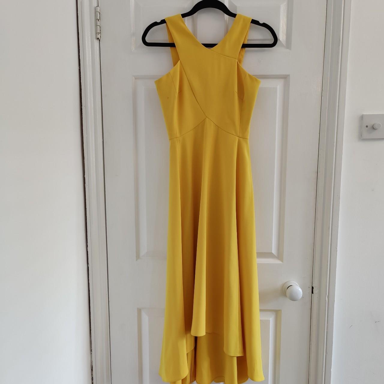 Yellow Karen Millen asymmetrichem crepe dress, size... Depop