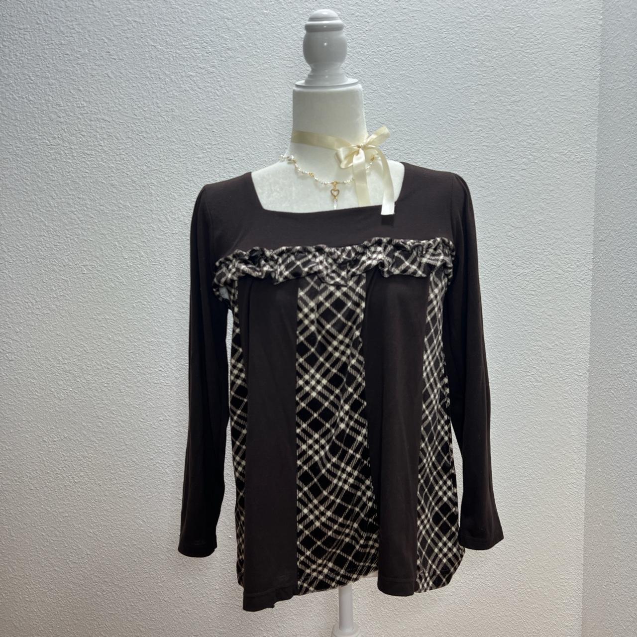 GLISSE Brown Ruffle Top 🌱Japanese Brand 🌱Good... - Depop