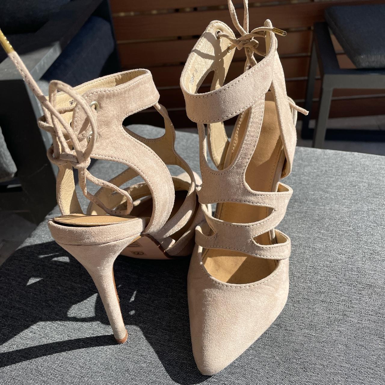 Beige suede stiletto heels. size 7. Worn a few times... - Depop