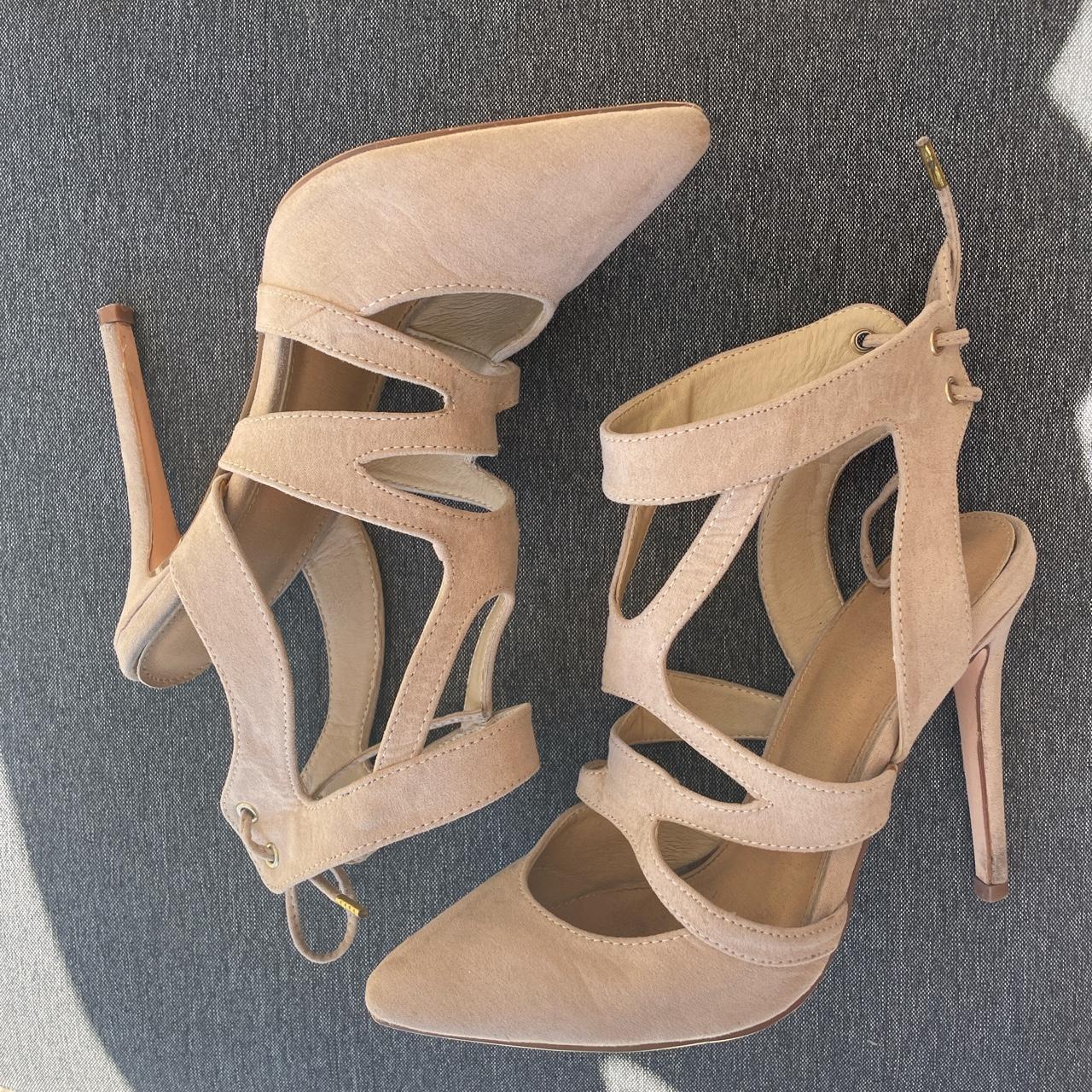 Beige suede stiletto heels. size 7. Worn a few times... - Depop