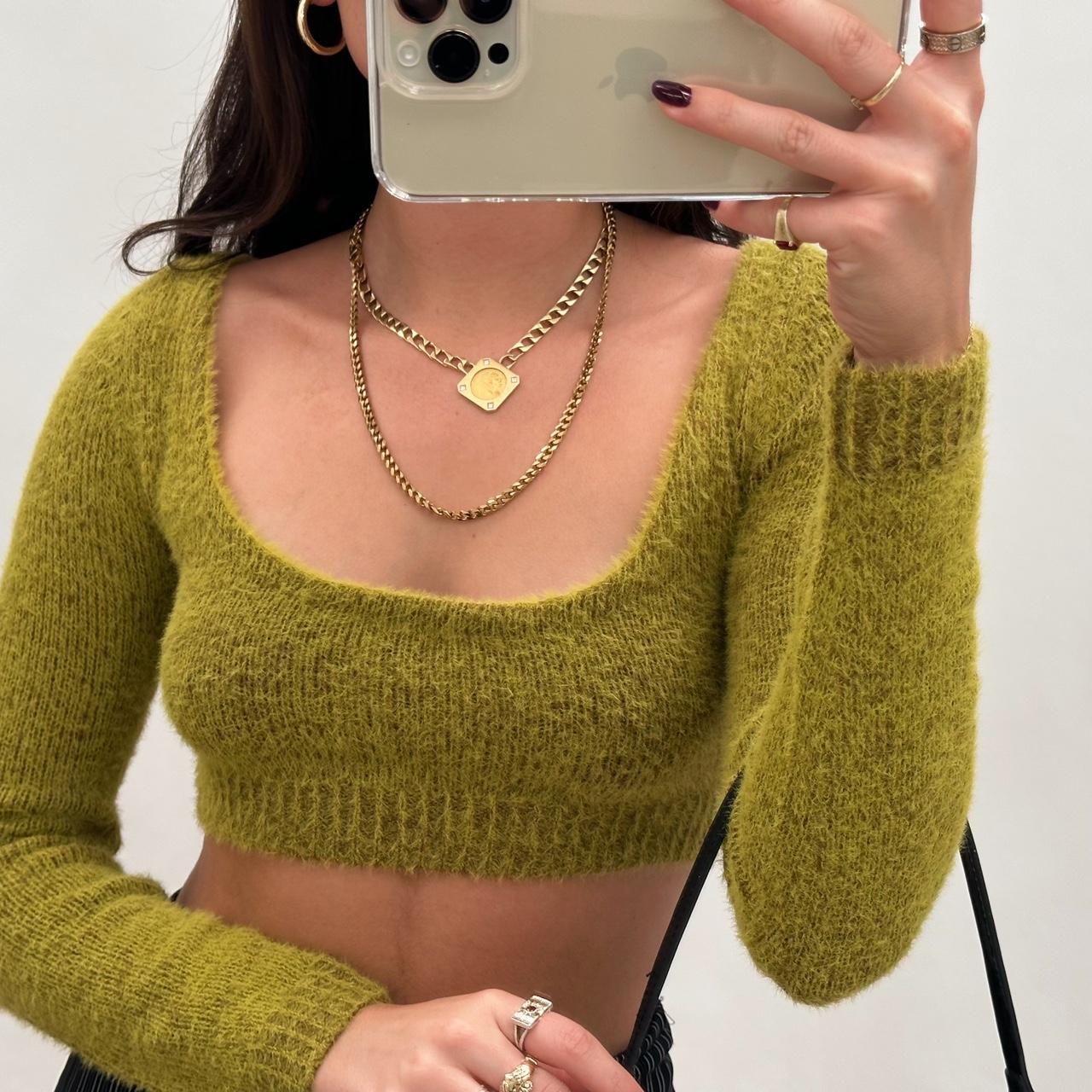 Urban Outfitters Green Fuzzy Sweater Crop Top 🍒 The... Depop