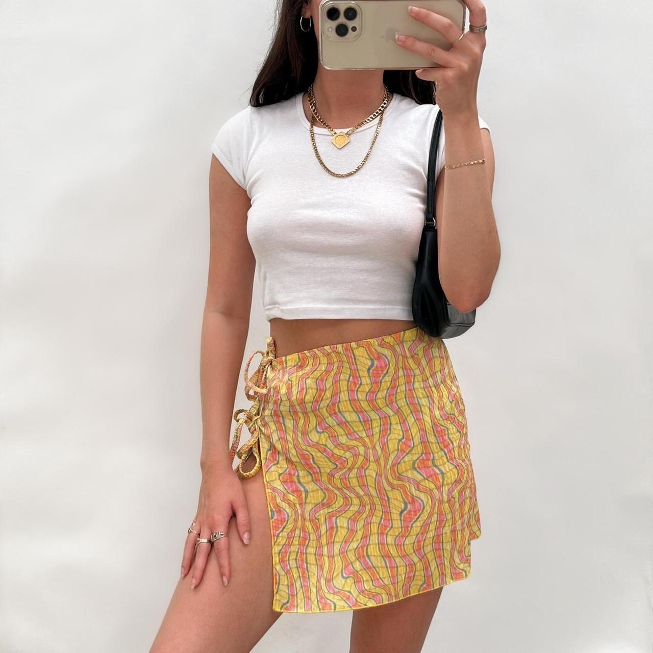 Urban Outfitters Pink And Yellow Wrap Skirt🌟 The - Depop