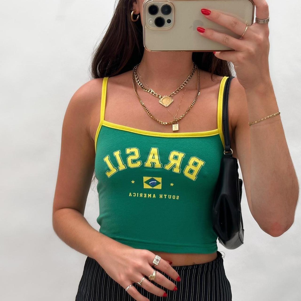 Brazil Green and Yellow Cami Crop Top 🍒 The cutest... Depop