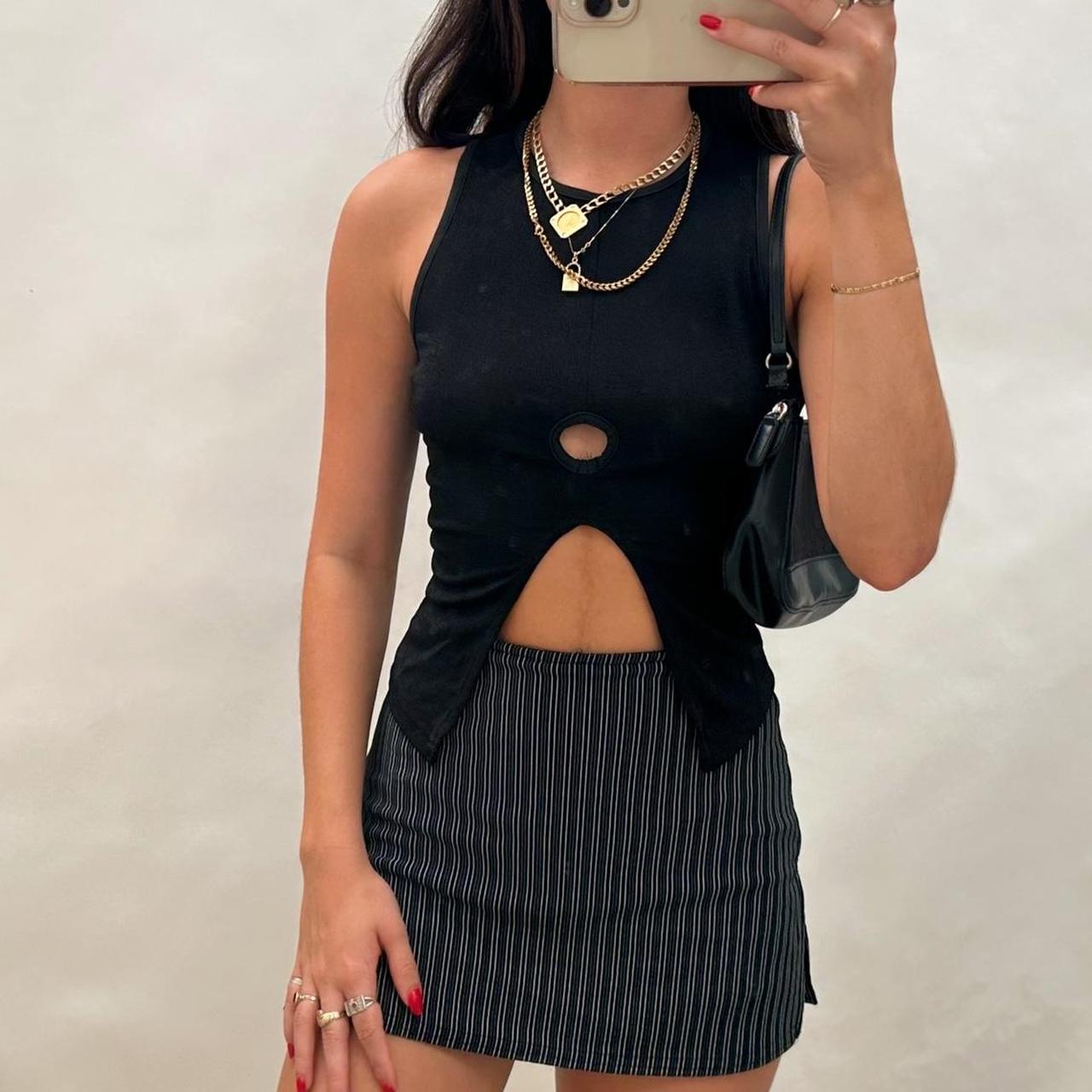 Black Open Front Cutout Crop Top 🍒 The cutest little... - Depop