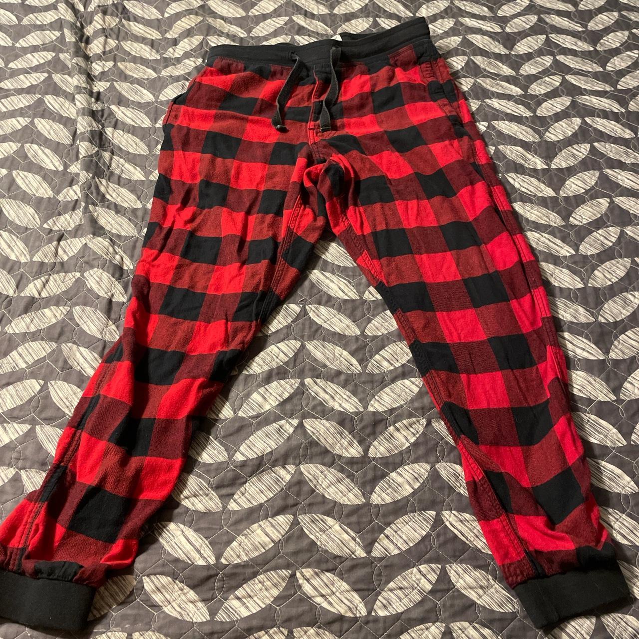 red and black plaid american eagle pajama pants size... - Depop