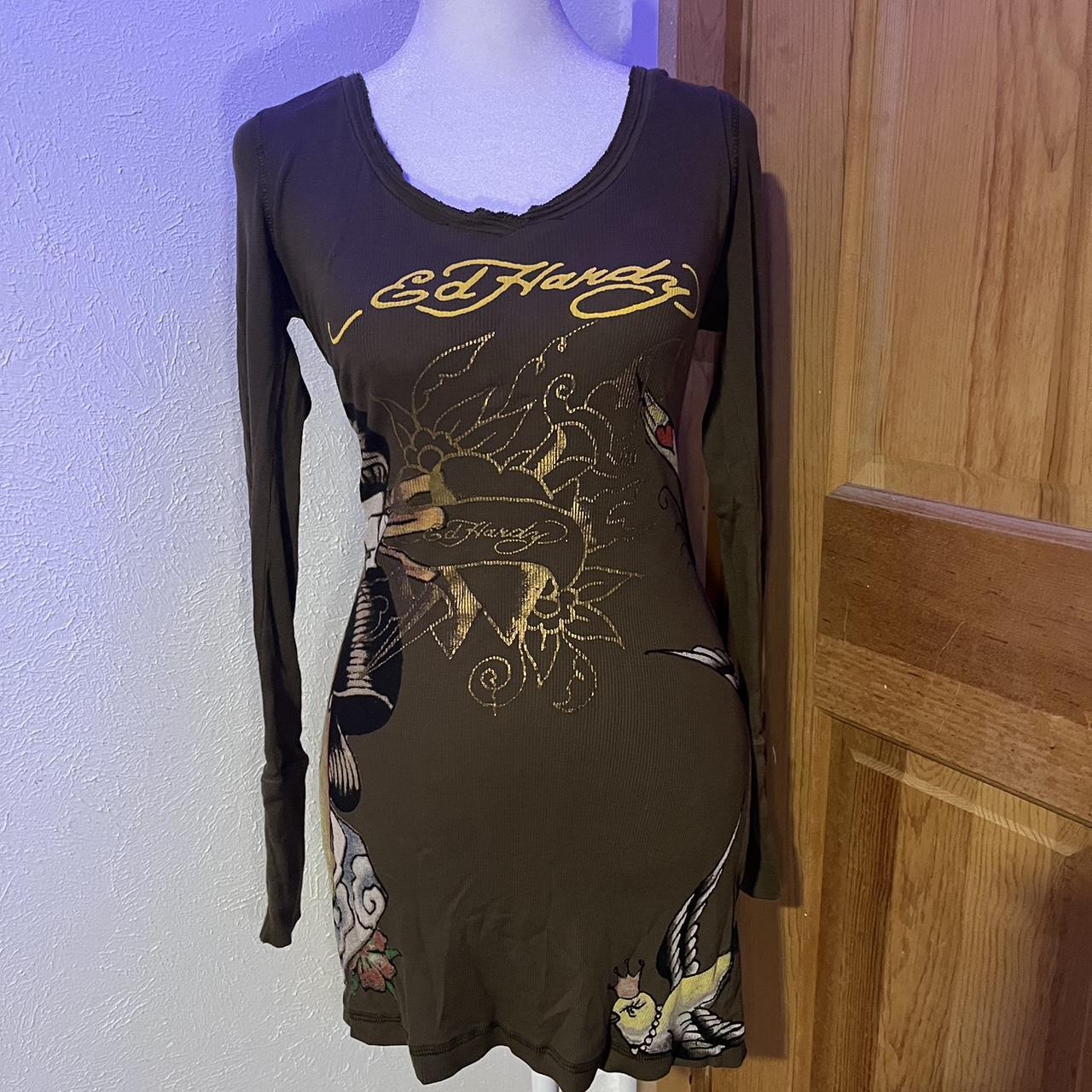 RARE Vintage Ed Hardy brown geisha dress ‼️‼️DM... - Depop