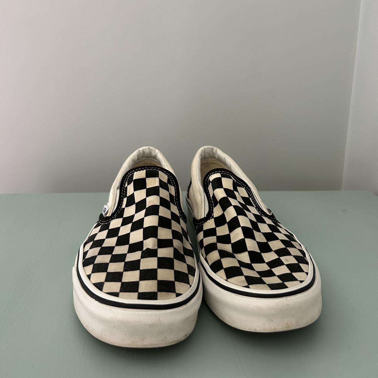 Checkered Vans. Woman’s US size 9. Worn. Some light... - Depop