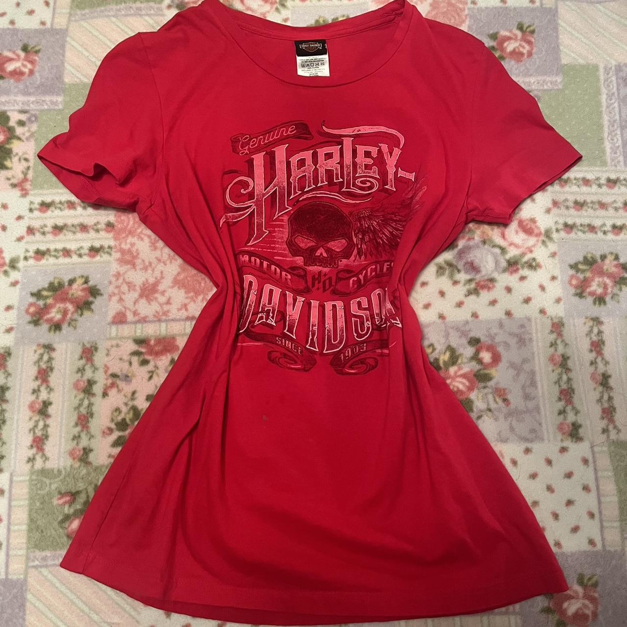 🎀pink harley davidson shirt! 🎀size small 🎀in good... - Depop