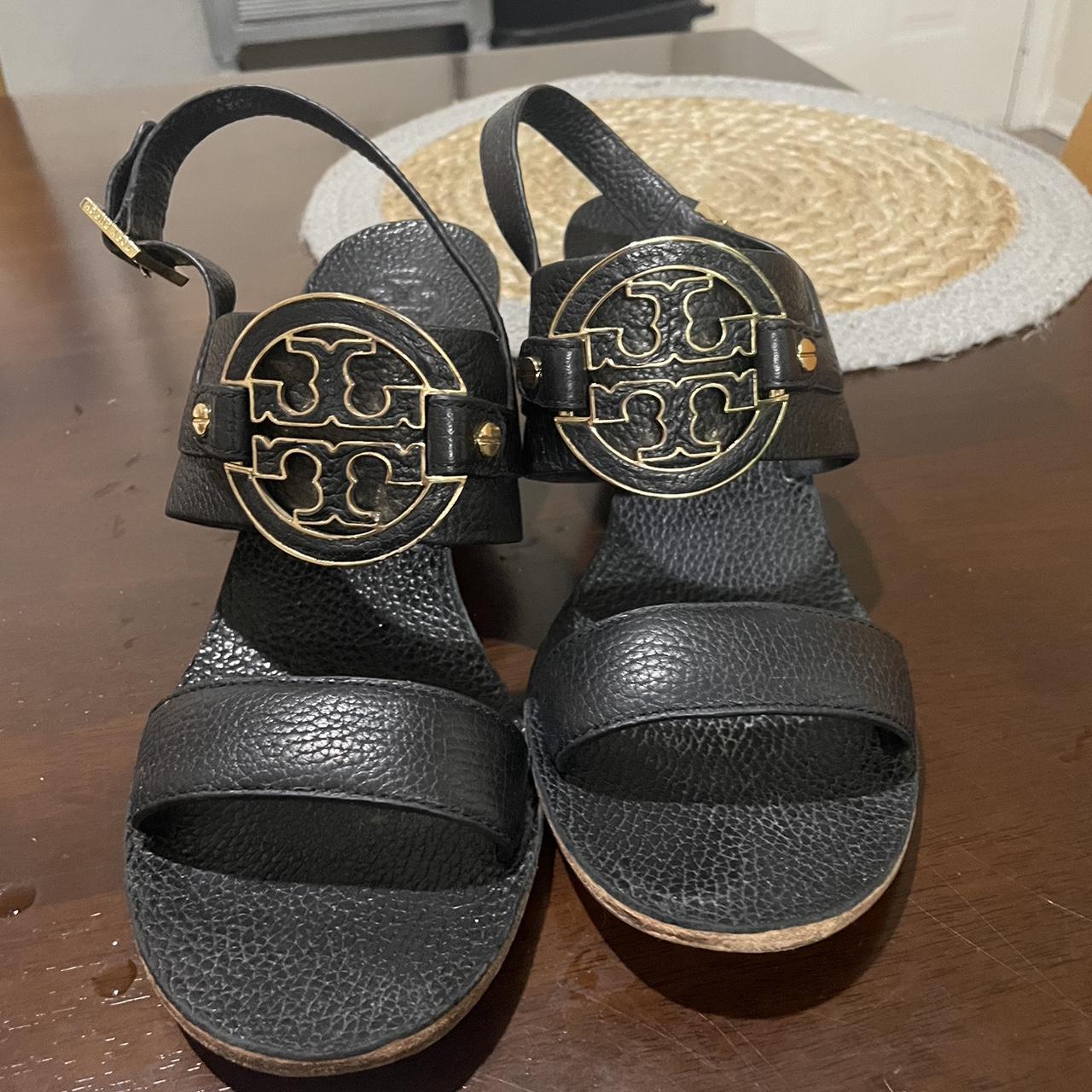 Black Tory Burch Tumbled Wedge Sandal size 9 Depop