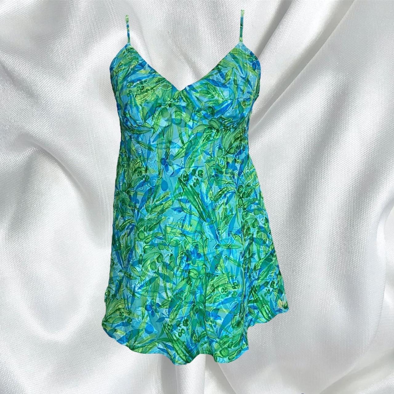 Gaviota Lingerie green and blue top with slits on Depop