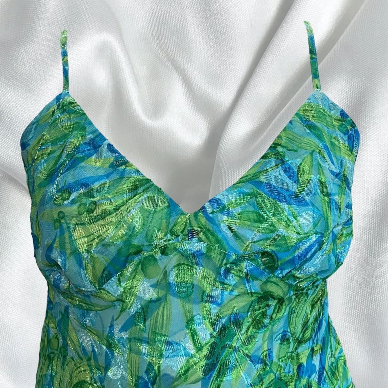 Gaviota Lingerie green and blue top with slits on Depop