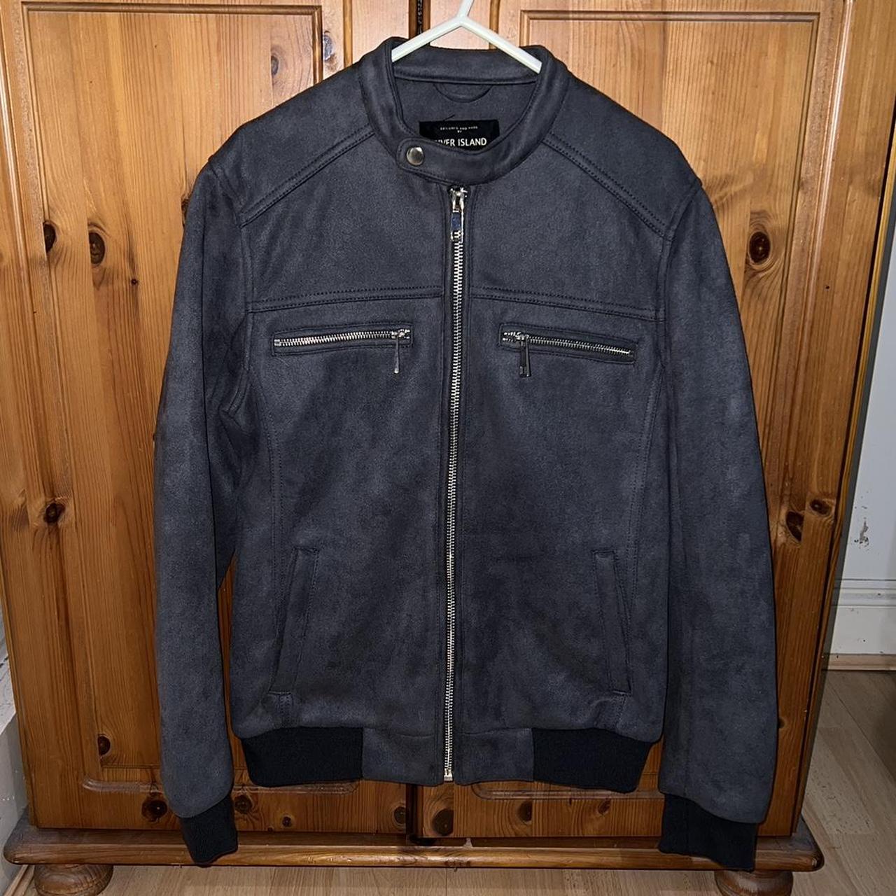 River Island Suede Jacket Colour: Grey Size:... - Depop