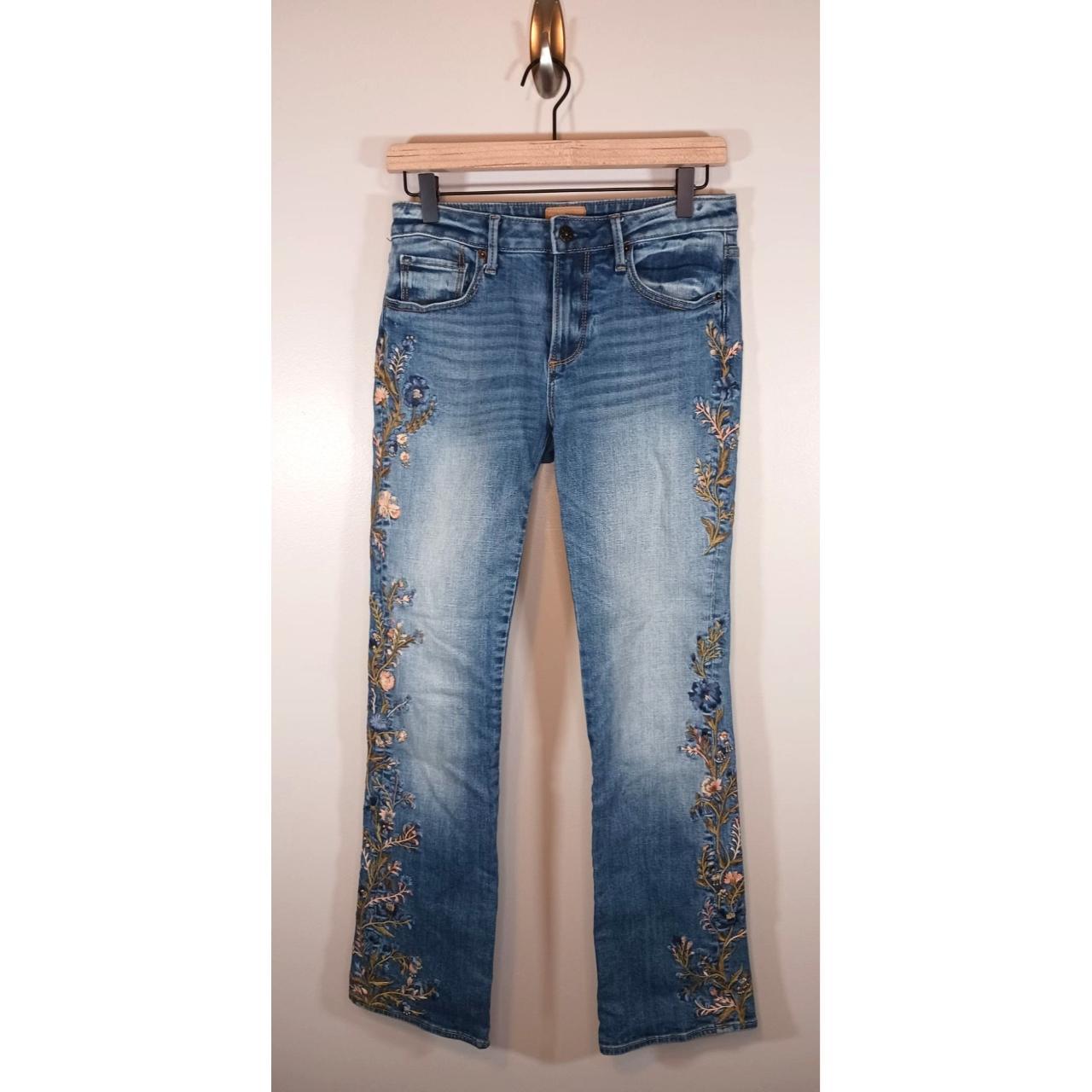 Driftwood Kelly Floral Embroidered Bootcut Flare... - Depop