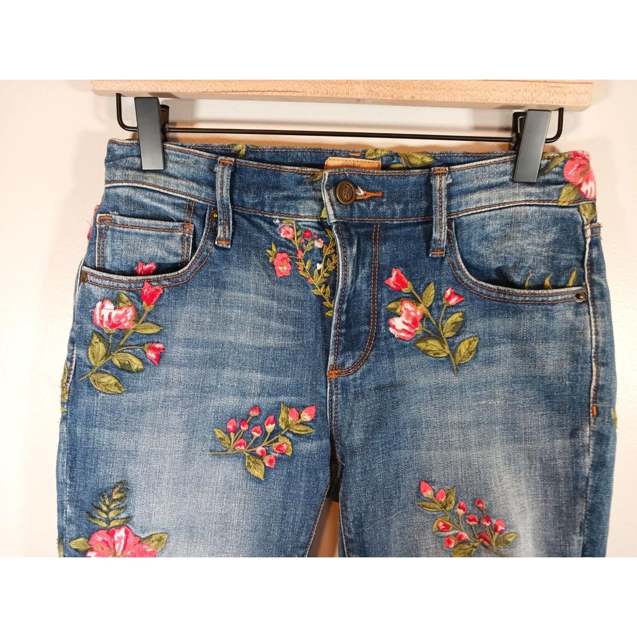 Driftwood Jackie Floral Embroidered Straight Leg... - Depop